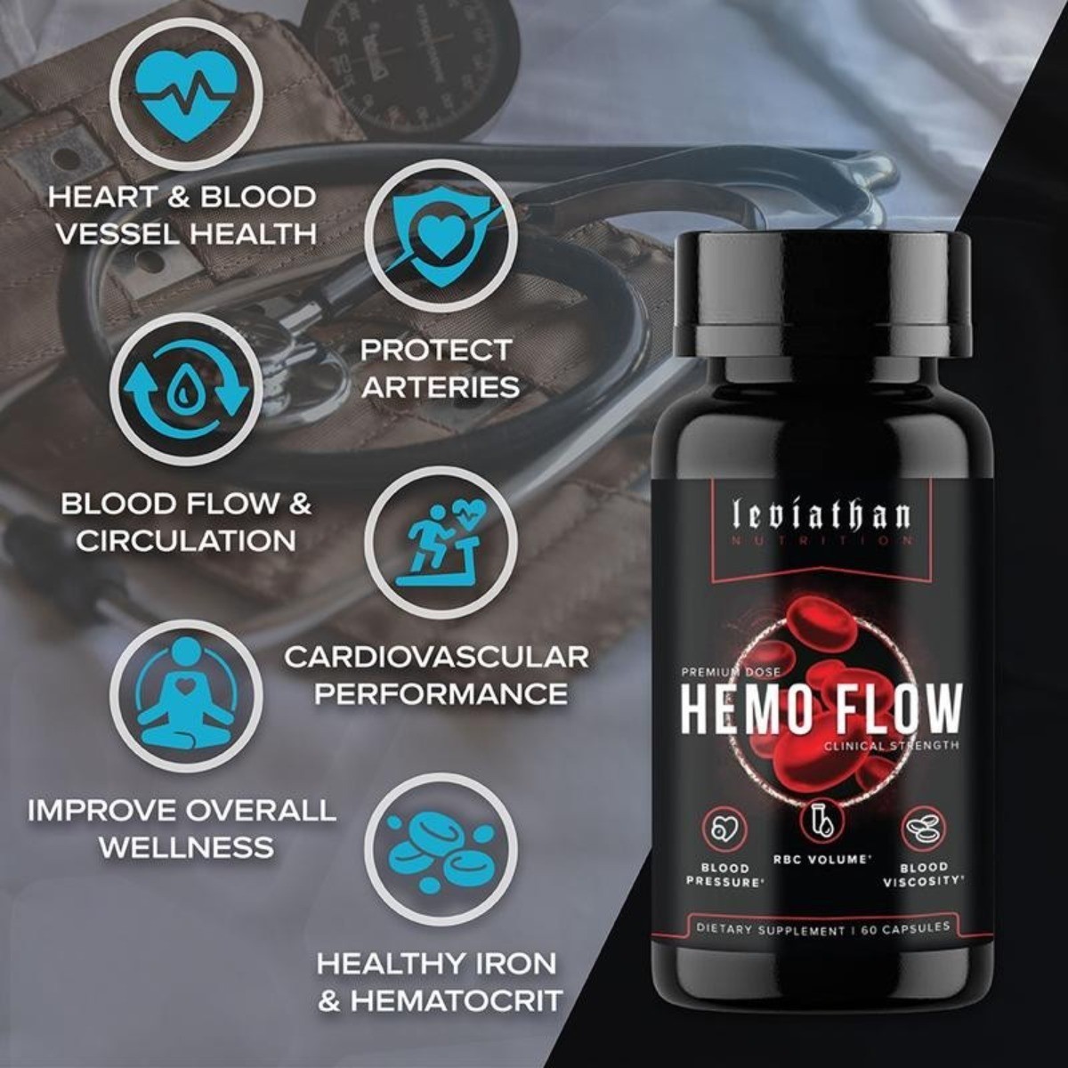 Leviathan Hemo Flow – Nattokinase & NO for Blood Flow & BP Enhance Effective
