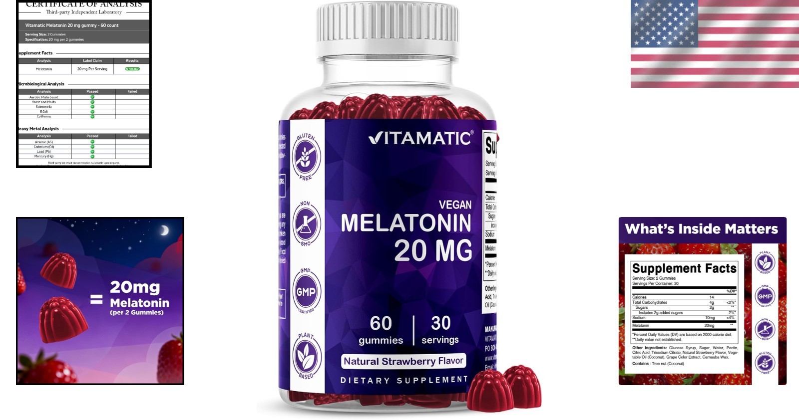 Natural Sleep Support: 20 mg Strawberry Melatonin Gummies, 60 Count