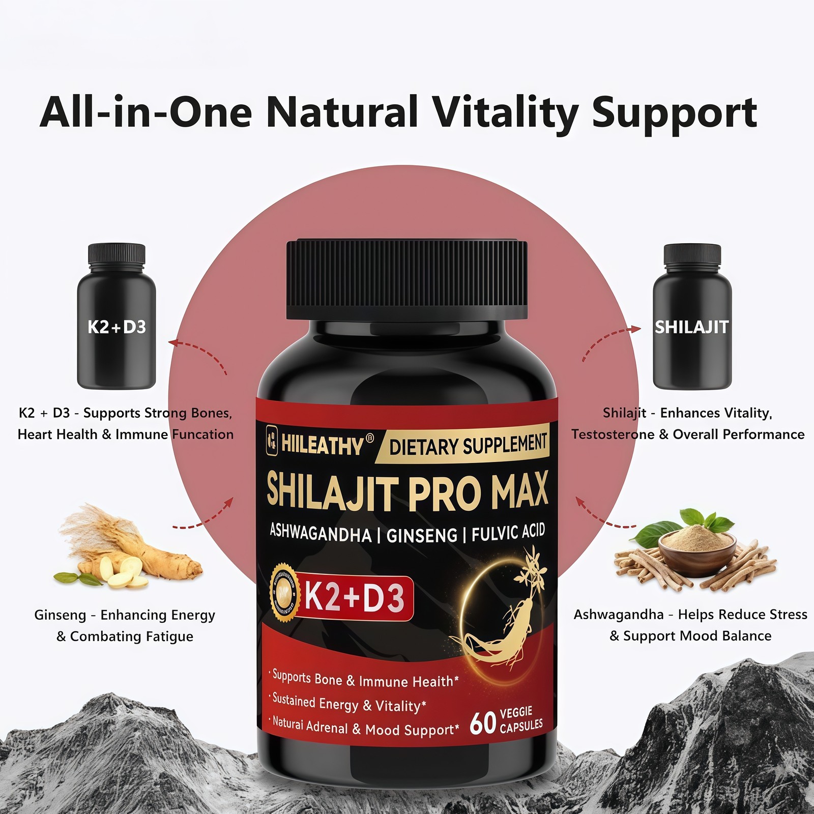 HIILEATHY Shilajit PRO MAX Supplements-Ashwagandha,Boost Energy,Provide Vitality