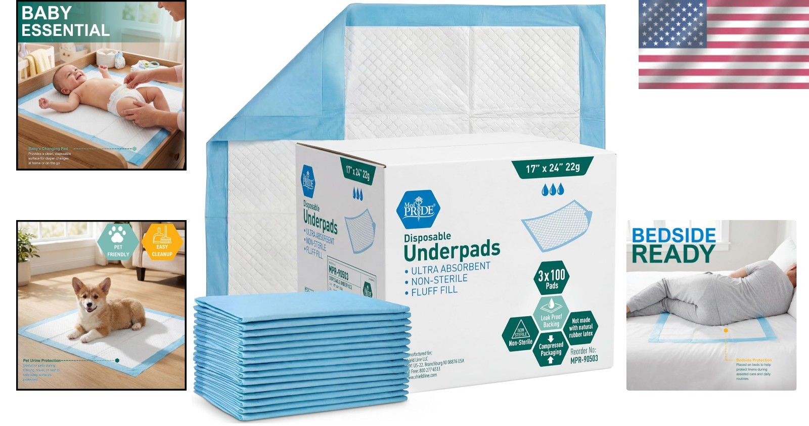 Large Coverage Super Absorbent Disposable Underpads 17” x 24” – 100 Count Pack