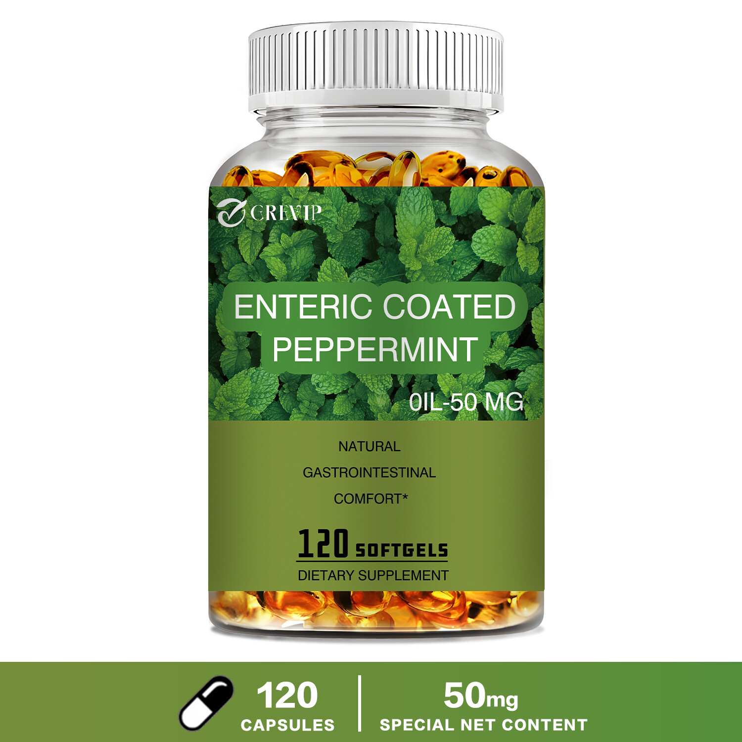 120pcs Enteric Coated Peppermint-for Abdominal Pain,Improved Nutrient Absorption