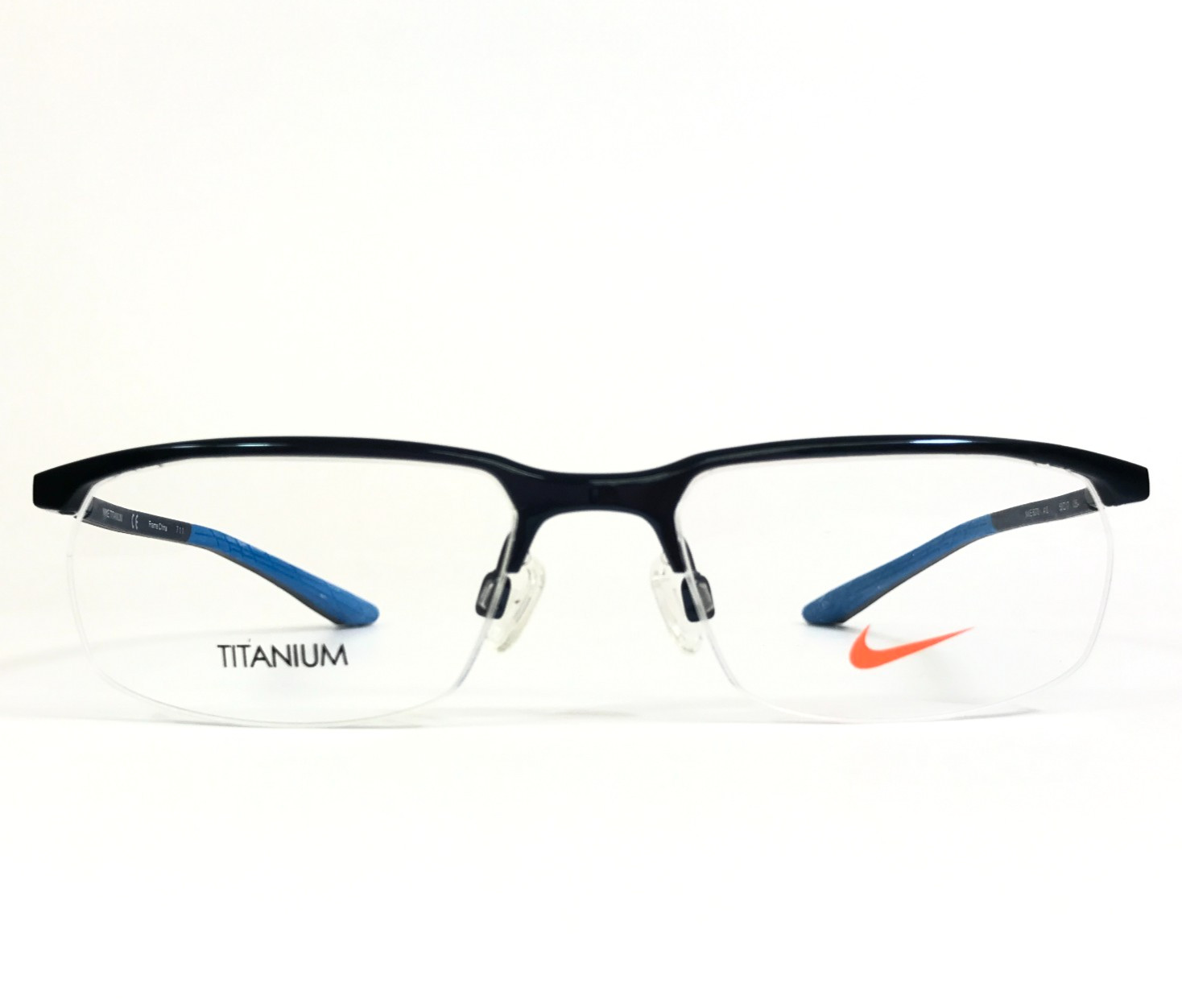 Nike Eyeglasses Frames 6070 410 Satin Navy Rectangle Half Rim Titanium 53-17-135