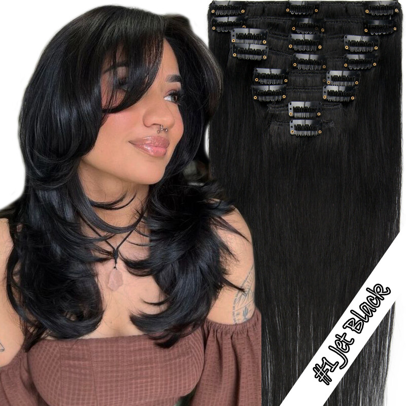 Clip in Human Hair Extensions Full Head 100% Remy Hair Caramel 8 PIECES 18 CLIPS