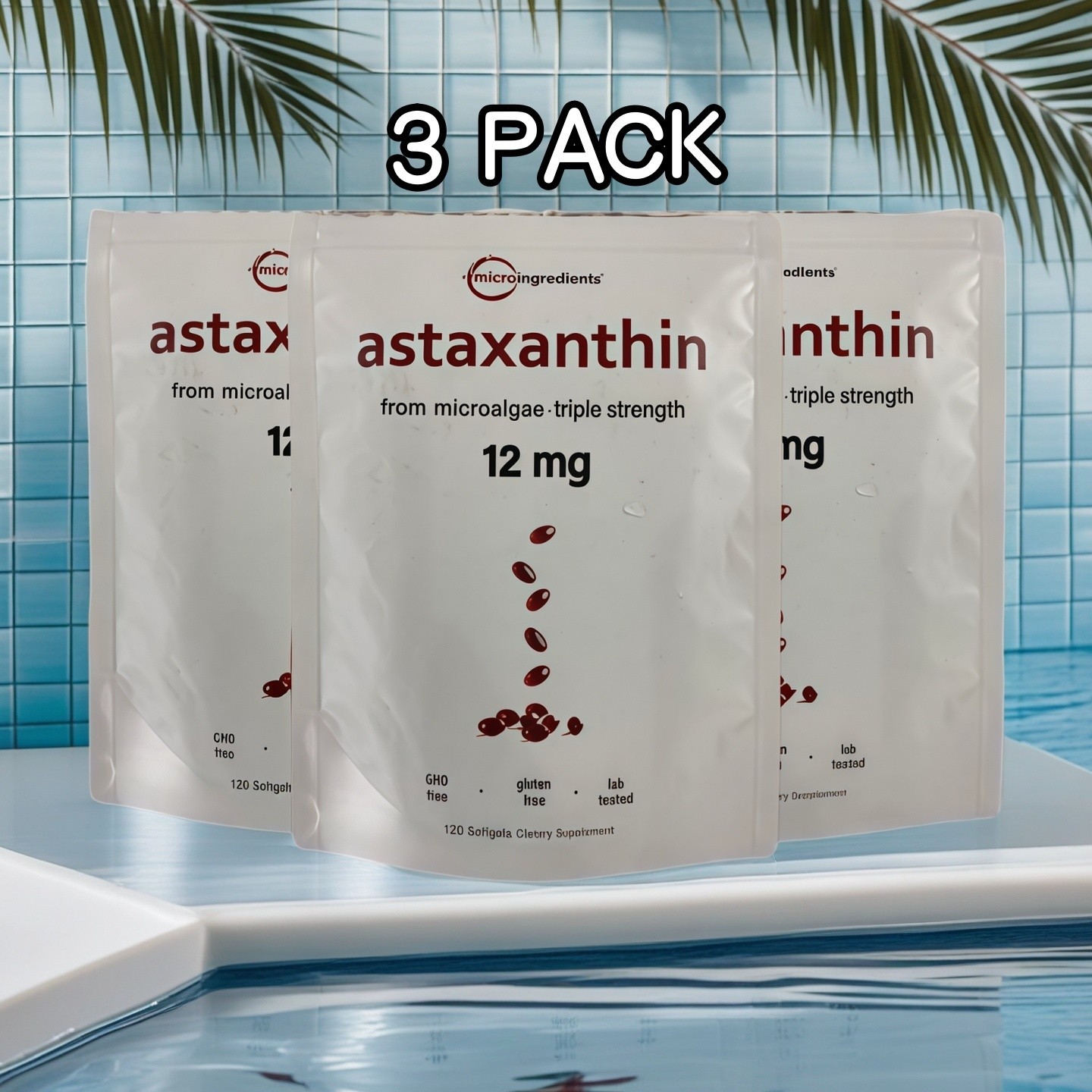 3 PACK Astaxanthin 120 Softgels 12mg – Supports Eye Health and Joint Health.