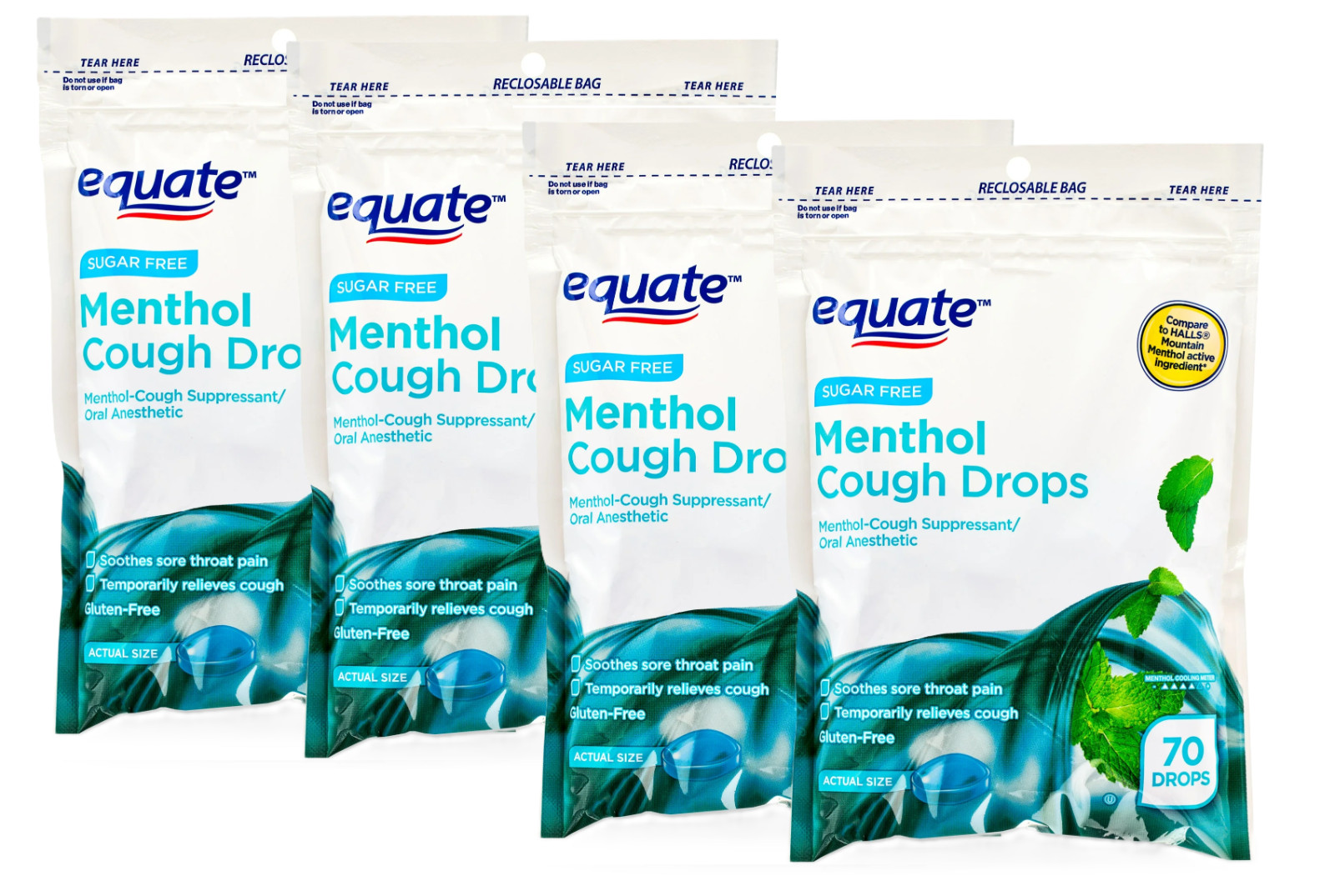 Equate Sugar-Free Menthol Cough Drops, 70 Count (4 Packs)