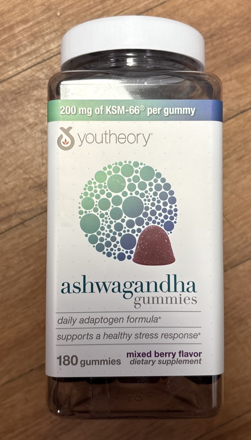 youtheory Ashwagandha 200 mg Of KSM- 66 Gummy180 Vegetarian Capsules Exp: 08/27