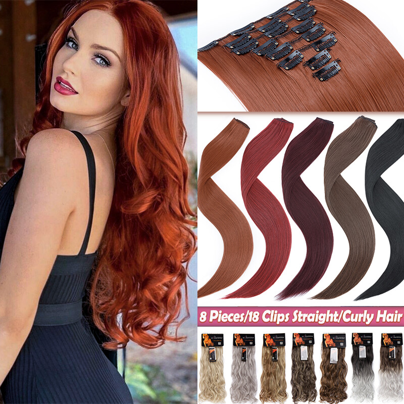 Real Natural As Human 8 Pieces 100% Thick Clip In Hair Extensions Full Head Long