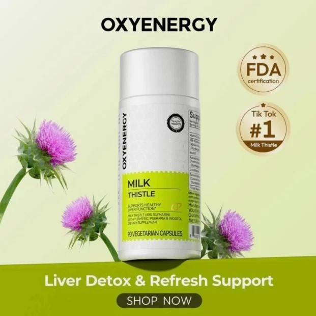 OxyEnergy Milk Thistle 300mg-Liver Detox Support with Silymarin&Vitamin C,90 Cap
