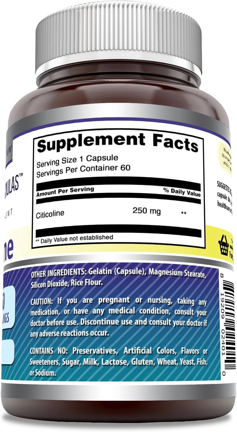 Amazing Formulas Citicoline 250 Mg | Capsules Supplement | Non-Gmo | Gluten Free