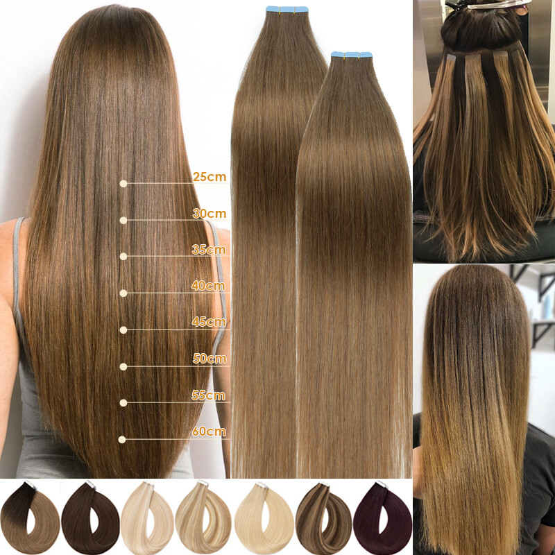 20pc Tape In 100% Real Human Hair Extensions Skin Weft Balayage 12″-24″ Straight