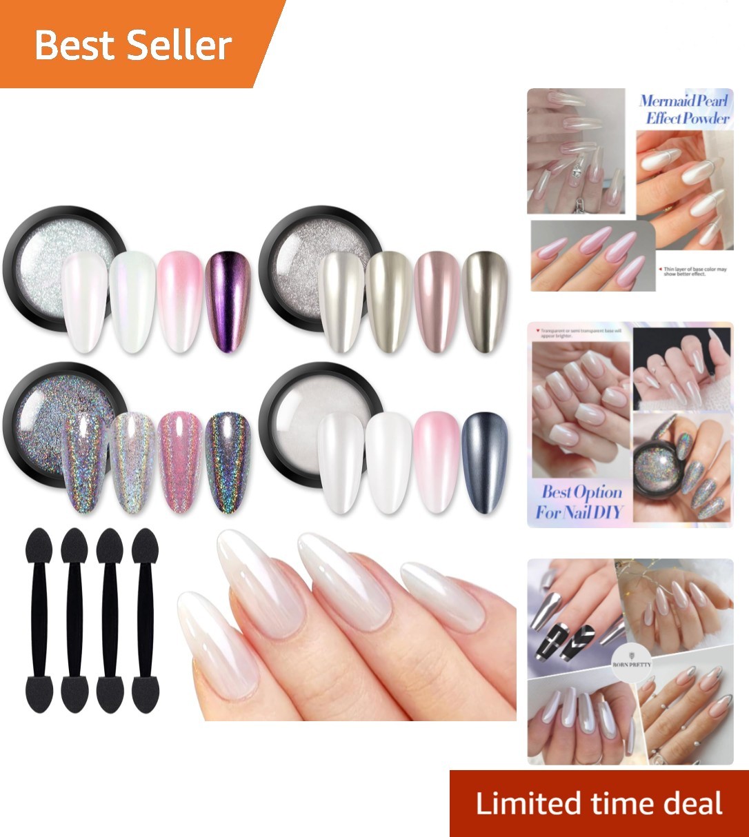 High-Gloss Holographic Nail Powder Set – 4 Colors for Easy Application