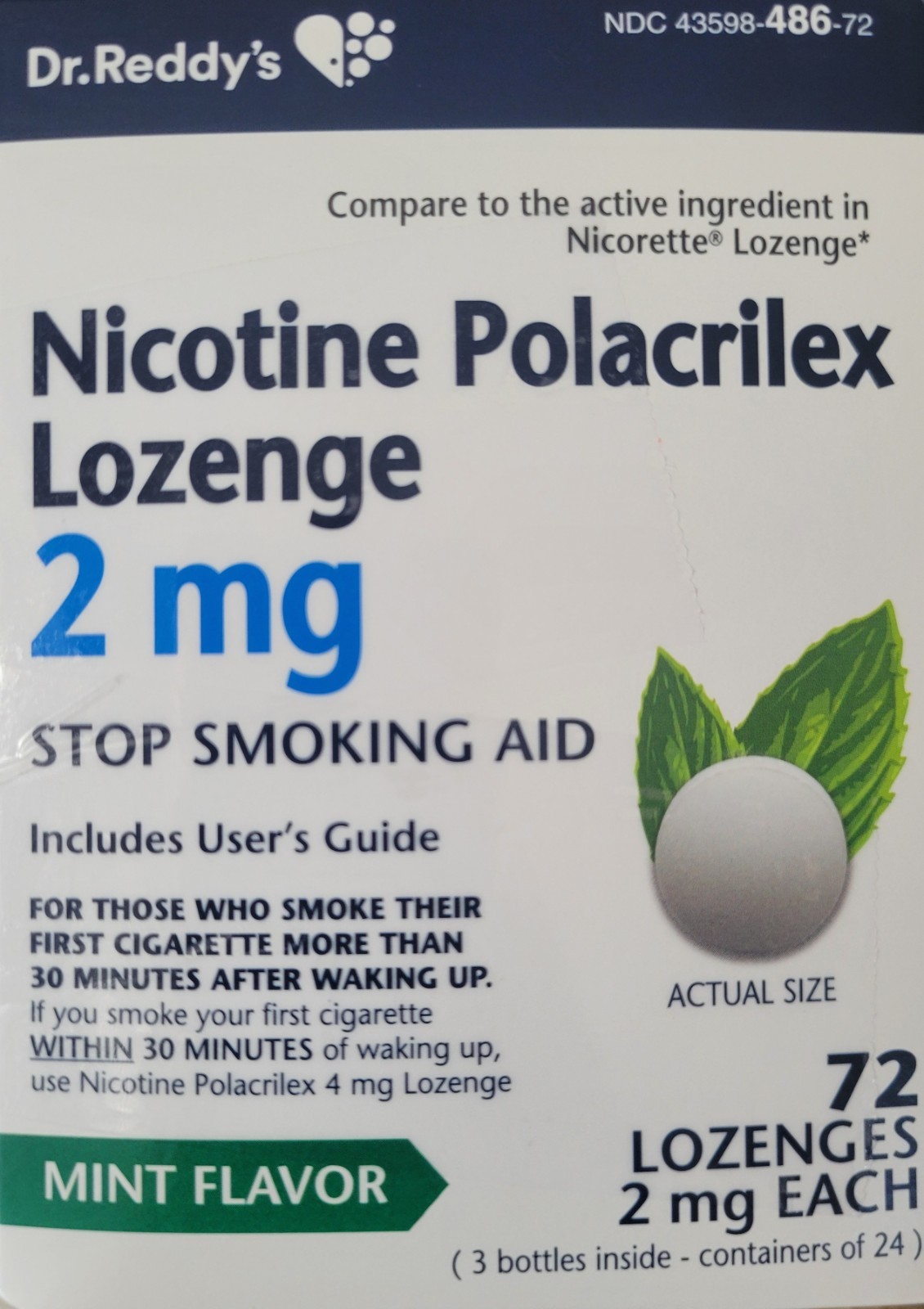 Dr. Reddy’s Nicotine Polacrilex Lozenge 2MG 72ct Mint Flavor FREE SHIPPING 11/26