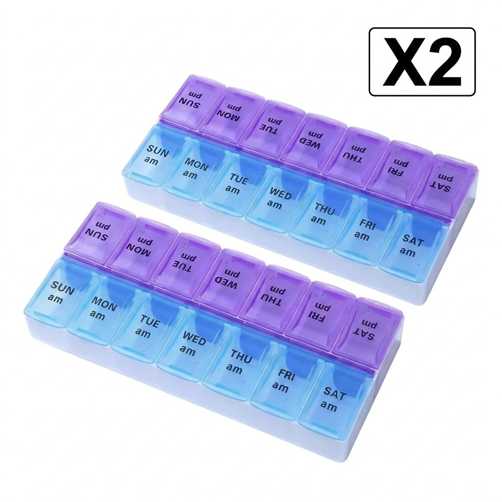 2PCS Weekly Pill Box Organizer Twice a Day 7 day AMPM Medicine Organizer Case US