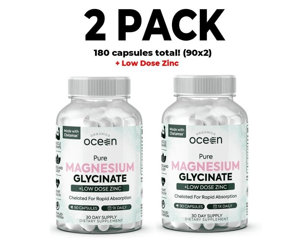 Organics Ocean Pure Magnesium Glycine Zinc, 2 packs, 90 capsules