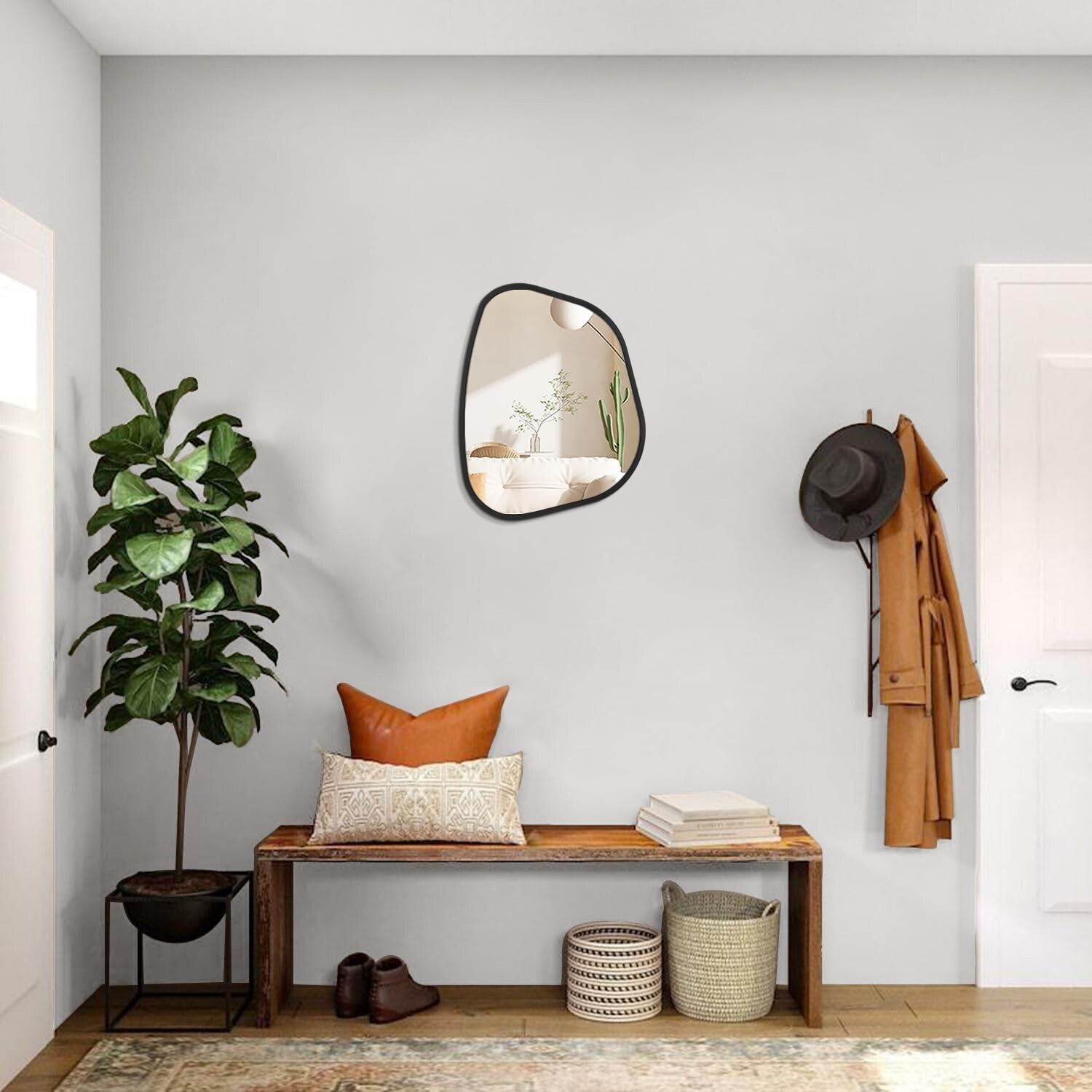 Black Asymmetrical Mirror Irregular Oval Wall Mirror Modern Wood Frame Unique…