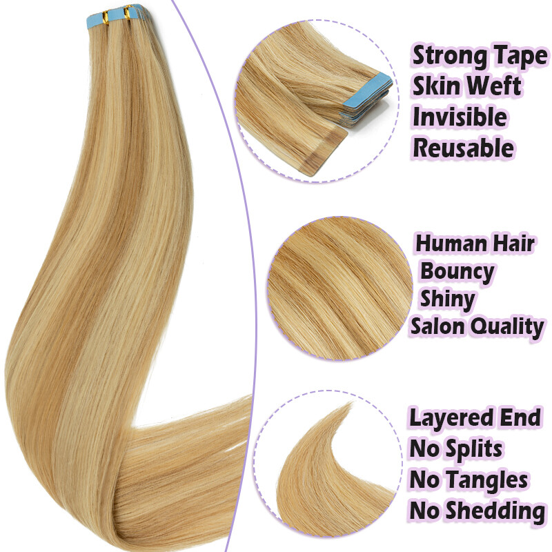 Seamless Double Sided Glue On Human Hair Extensions Tape In/ On Caramel Brown US
