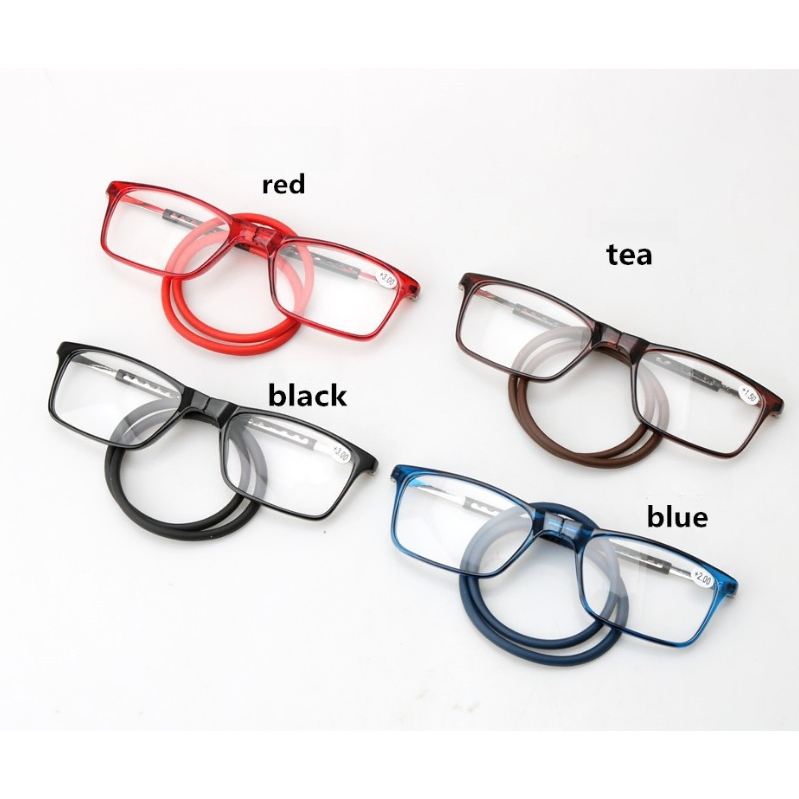 HD Magnetic Neck Reading Glasses, PC Square Retractable Leg Unisex Daily Eyewear