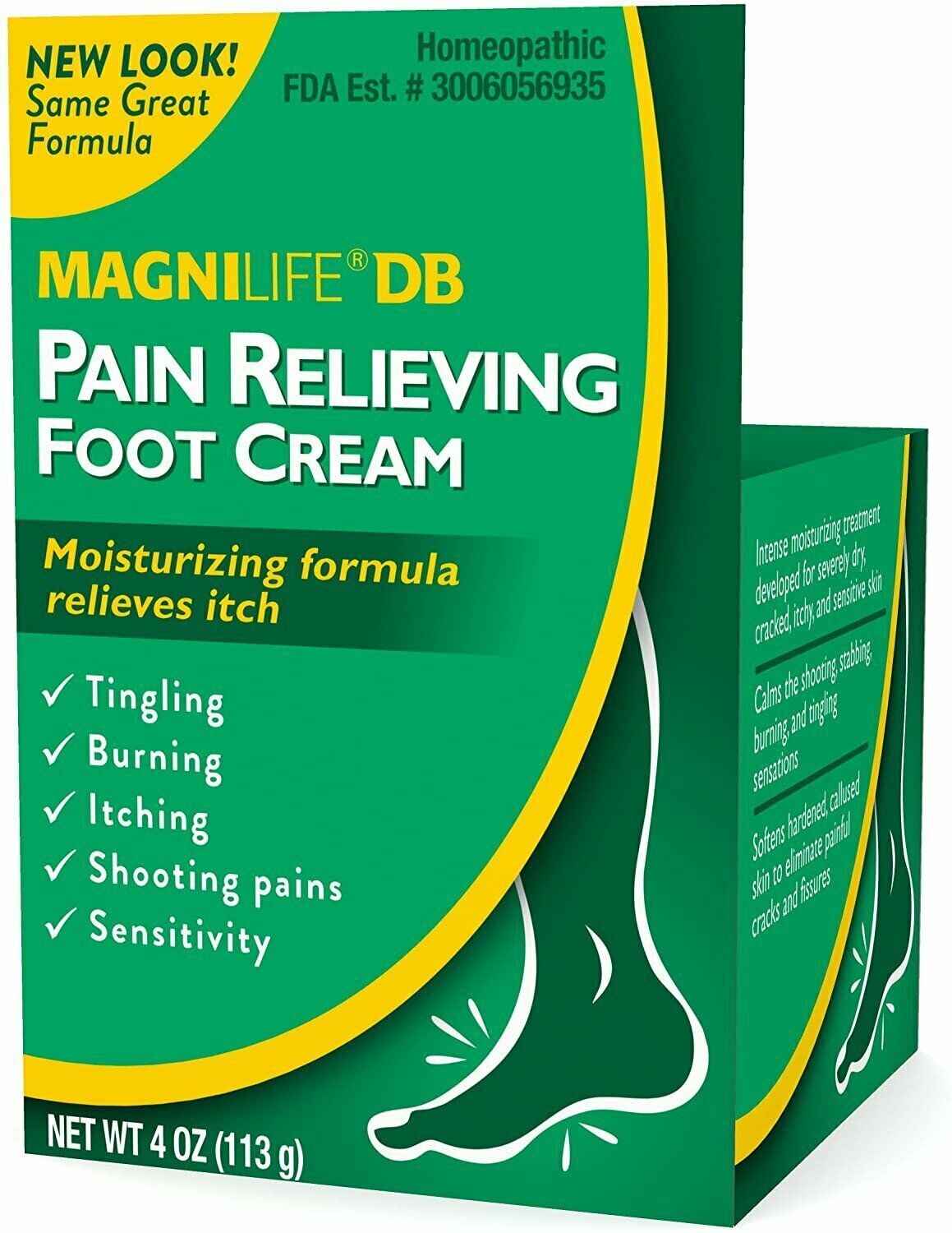 Magnilife DB Pain Relieving Foot Cream Itch Relief Moisturizing Non Greasy 4 oz