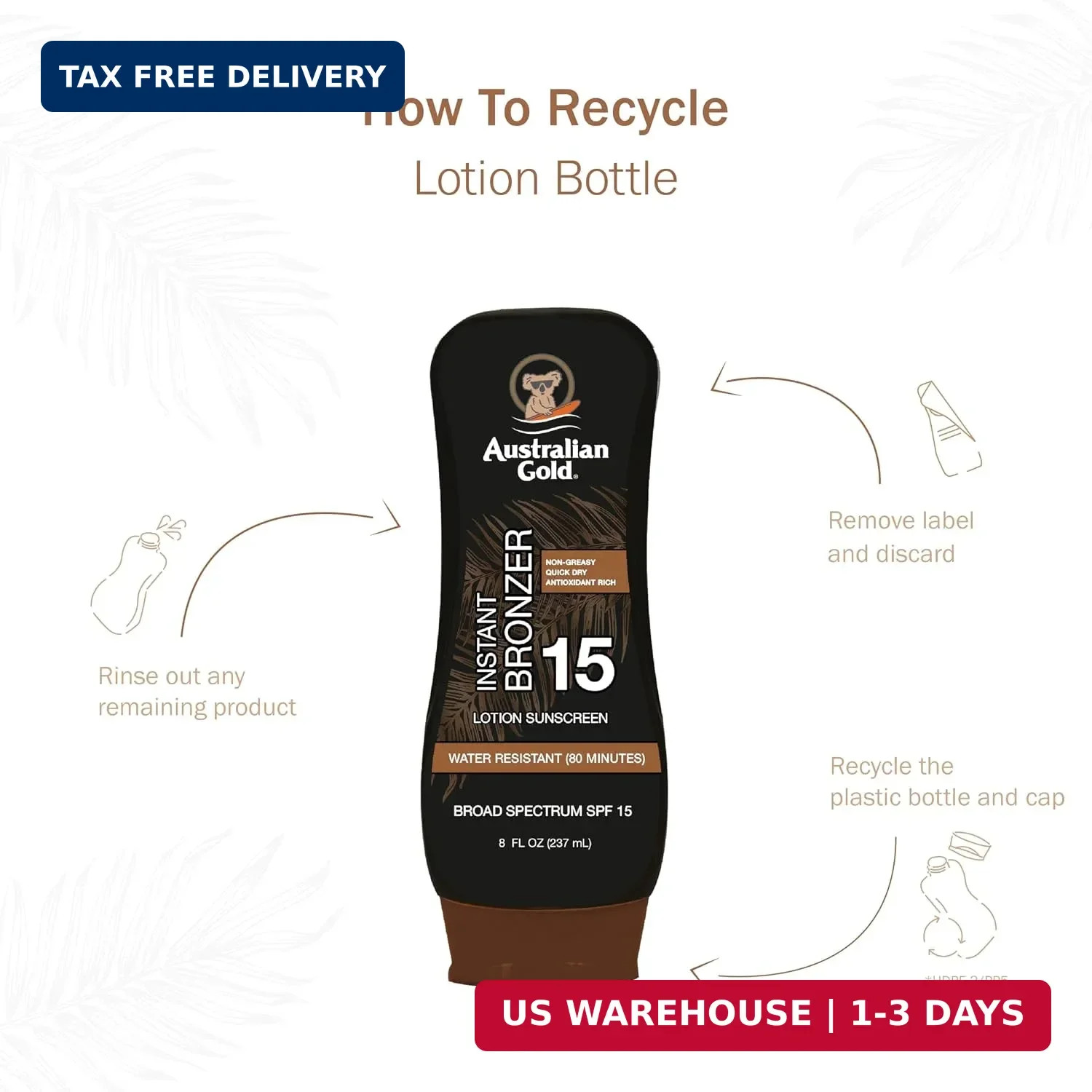 Australian Gold SPF 15 Lotion Bronzer, Twin Pack, 8 FL Oz (Pack of 2)