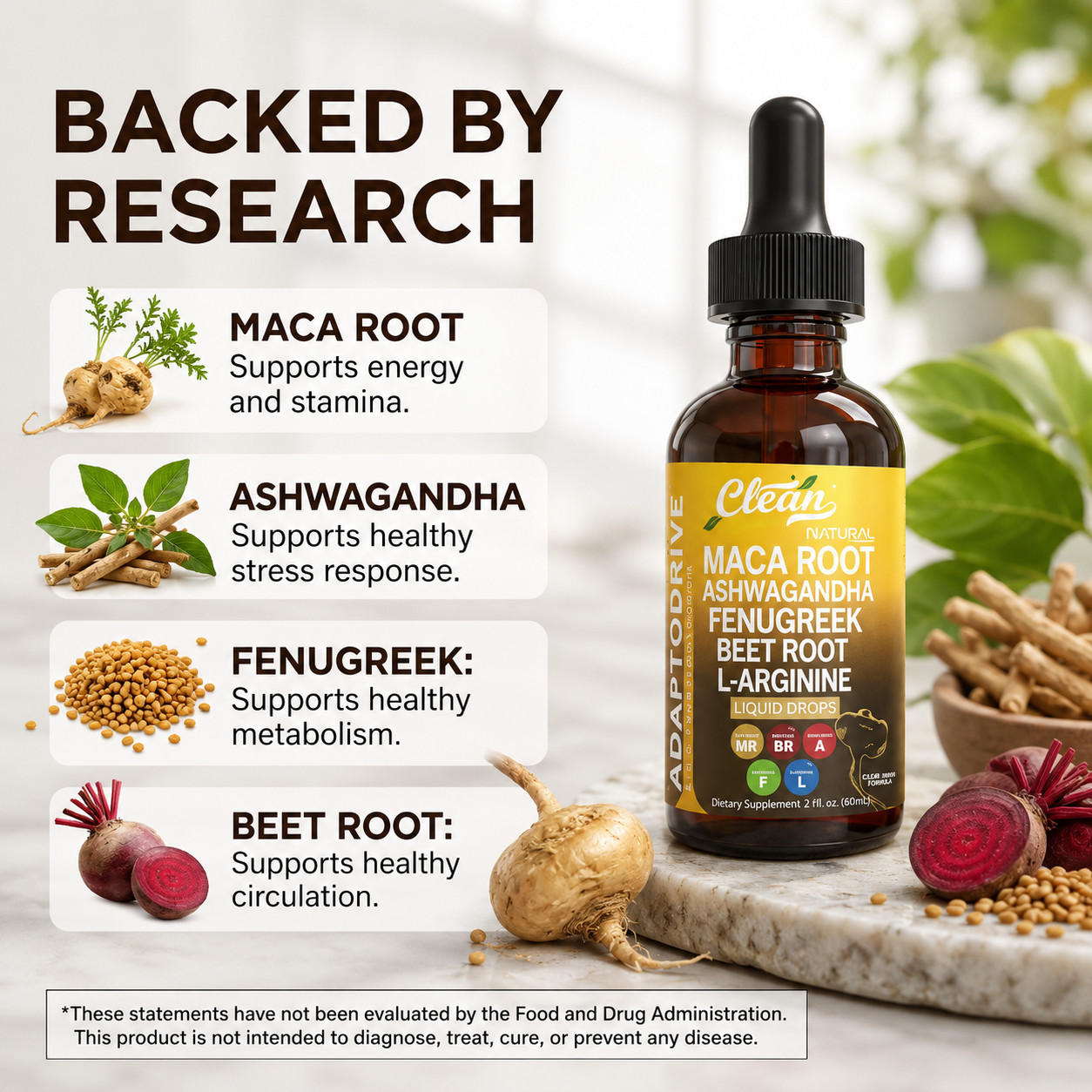 Clean Nutra AdaptoDrive Drops – Maca & Ashwagandha for Energy & Hormone Support