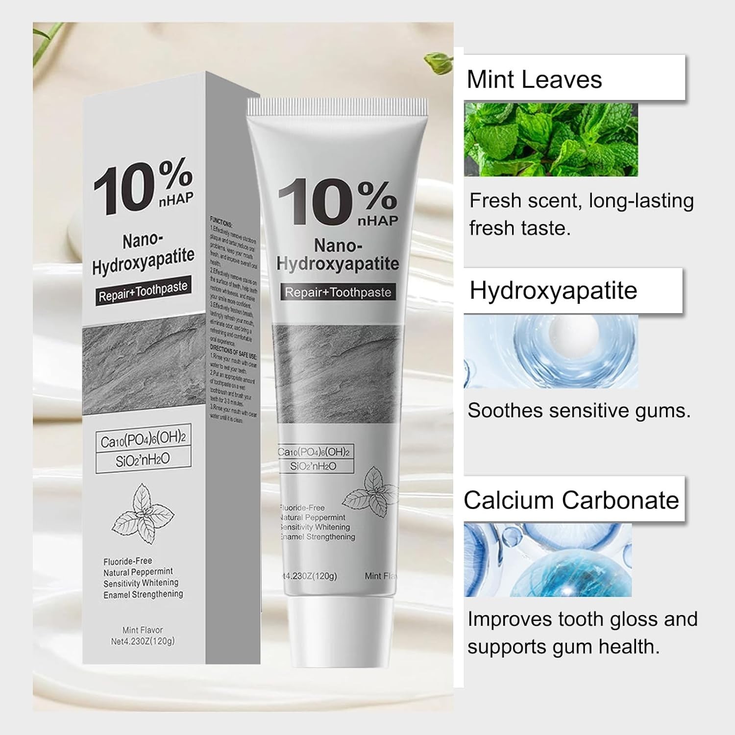 Gentle Mint Hydroxyapatite Toothpaste for Sensitive Teeth – 10% Formula, 8.46oz