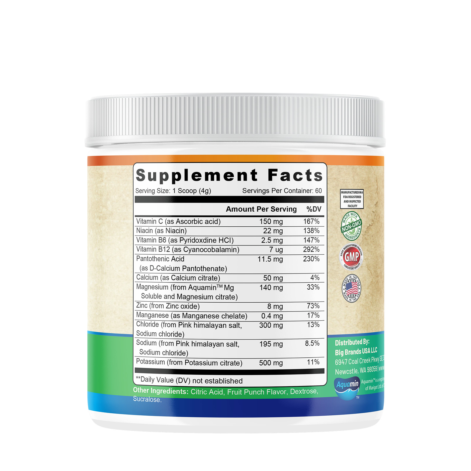 Hydration Electrolyte Powder Supplement. USA Made.