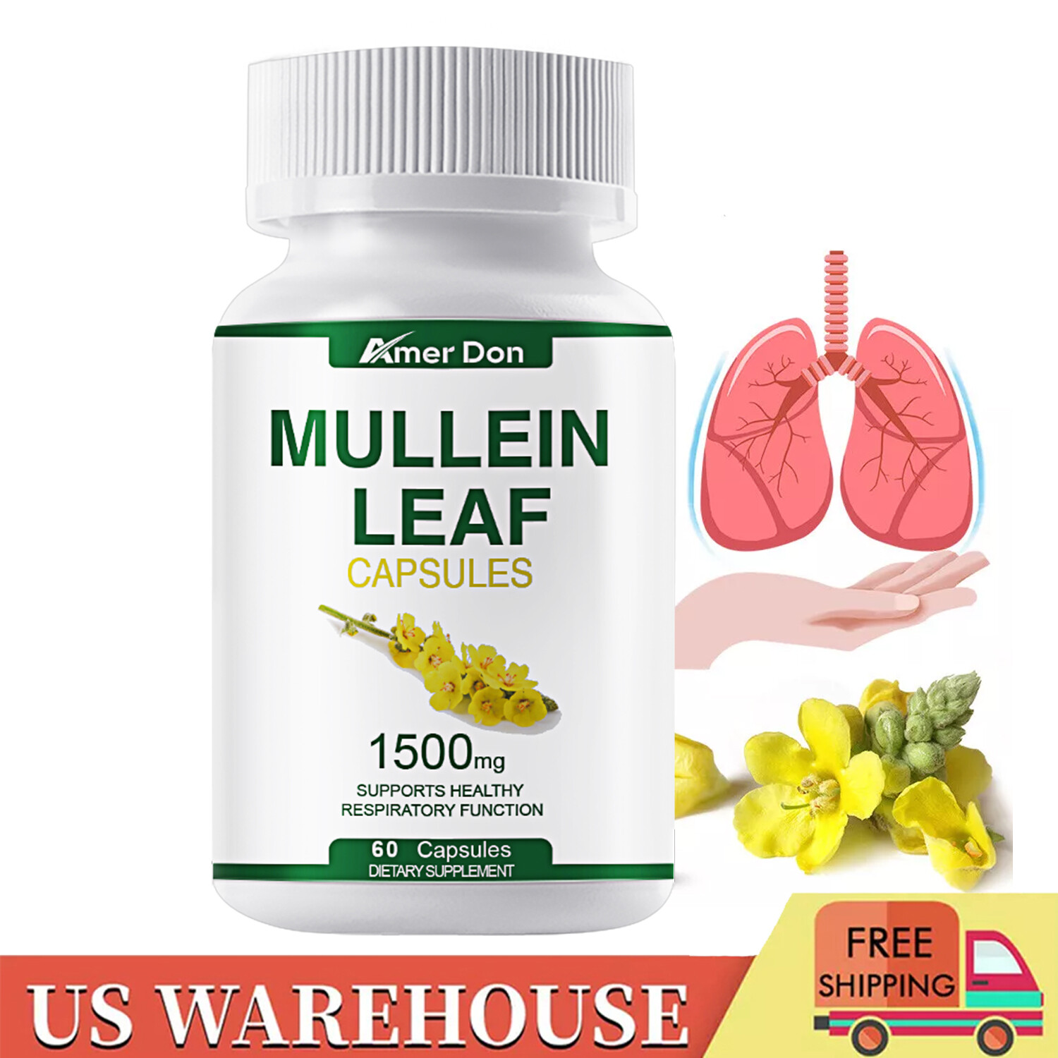 Mullein Leaf Capsules Support Lung Cleanse Respiratory Function 120 Capsules