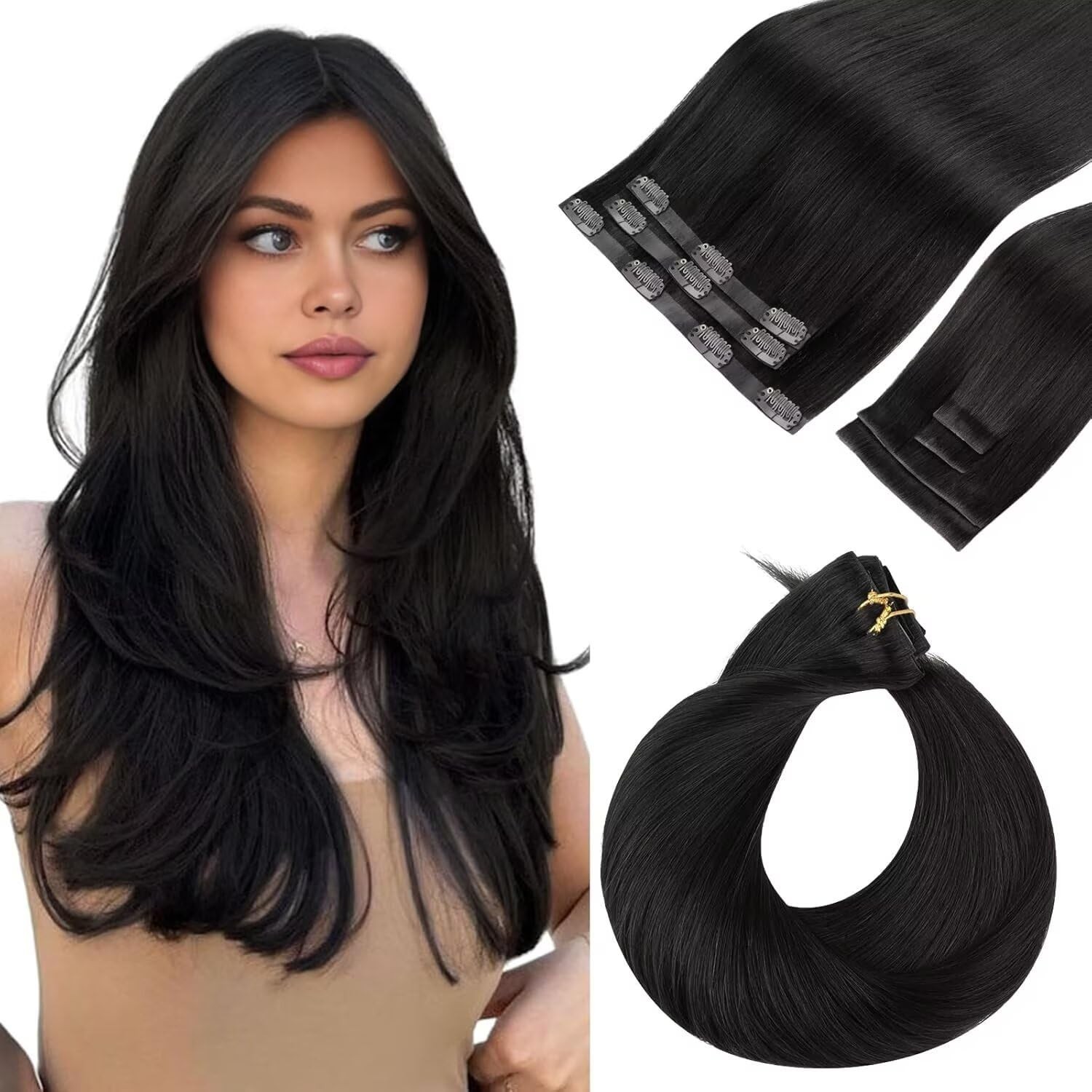 HOTBANANA Invisi Edge Clip in Hair Extensions 12inch 75g 7Pcs Human Hair