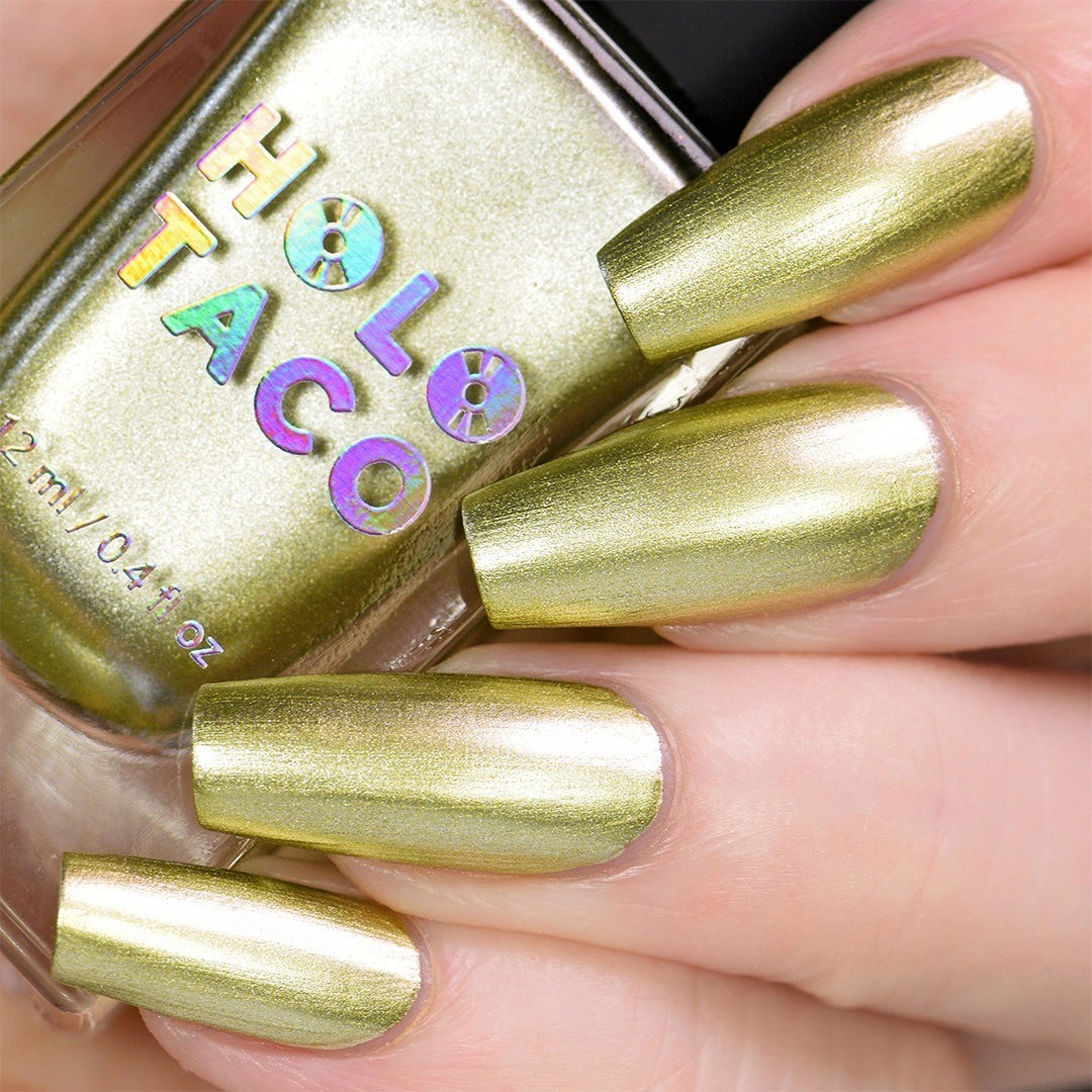 HOLO TACO Nail Polish TROPHY LIFE Chrome ICY LIGHT Yellow GOLD .4oz 12ml NeW