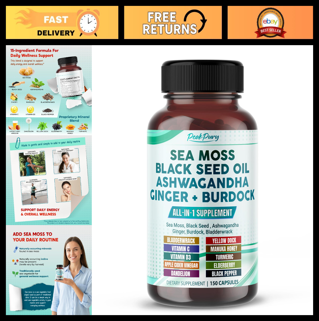 Organic Sea Moss & Black Seed Oil with Ashwagandha, Ginger & Burdock – Immunity