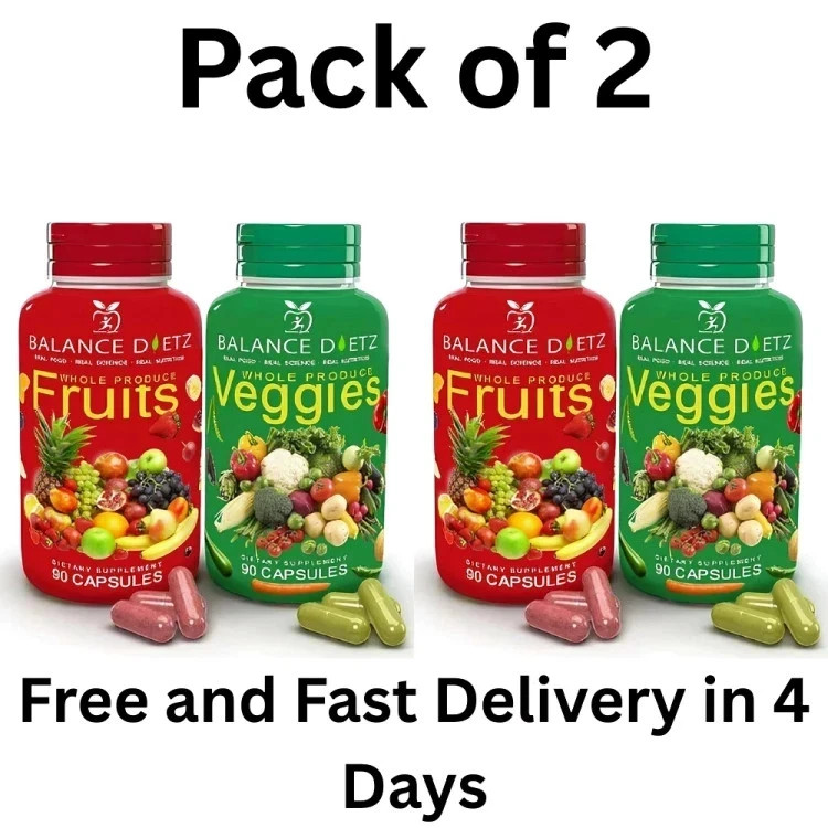 2 Packs Fruits and Veggies Supplements 180 Fruit and 180 Veggies Capsules 02/27+