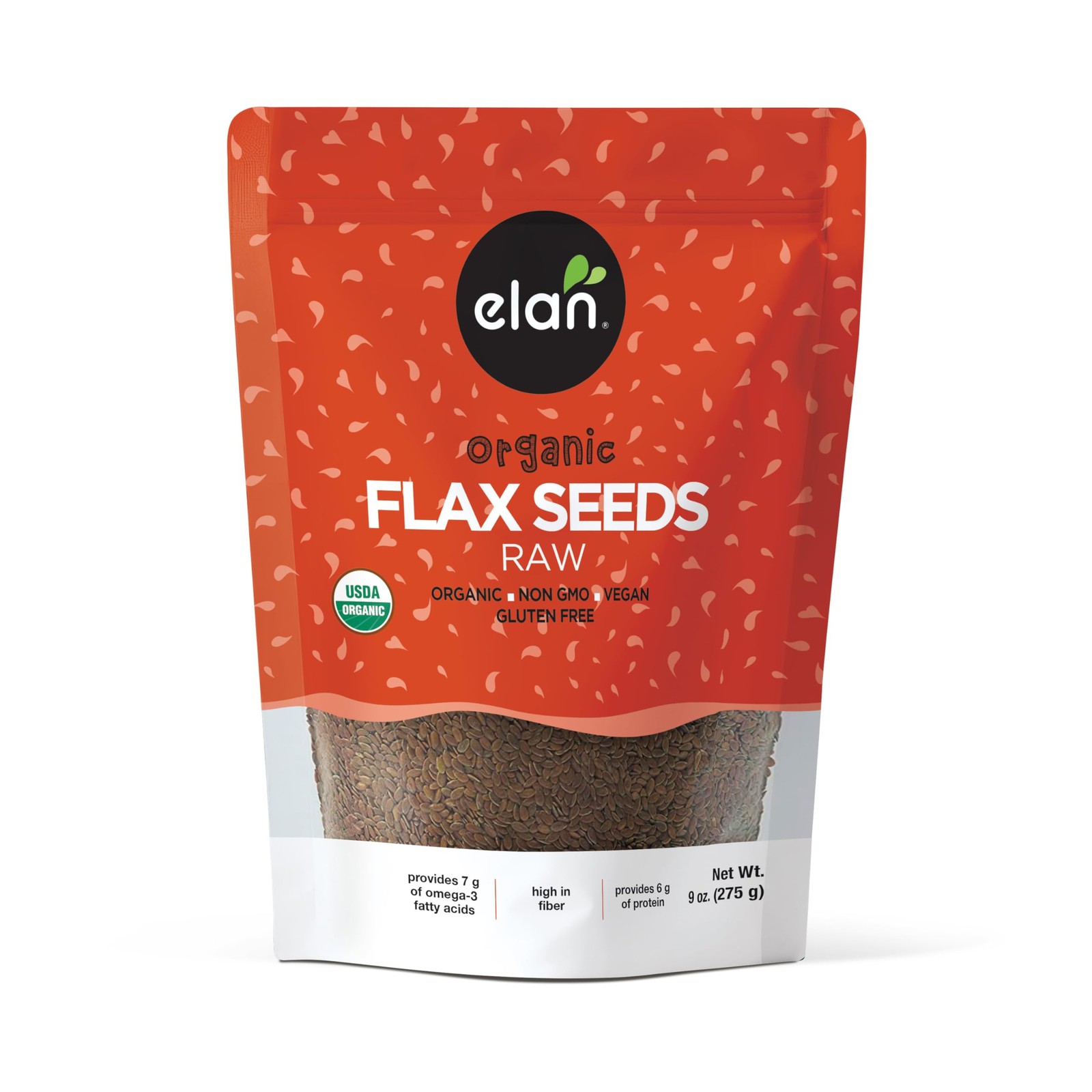 Elan Organic Flax Seed, 9 oz, Whole Seeds, Raw Non-GMO, Vegan, 9 oz
