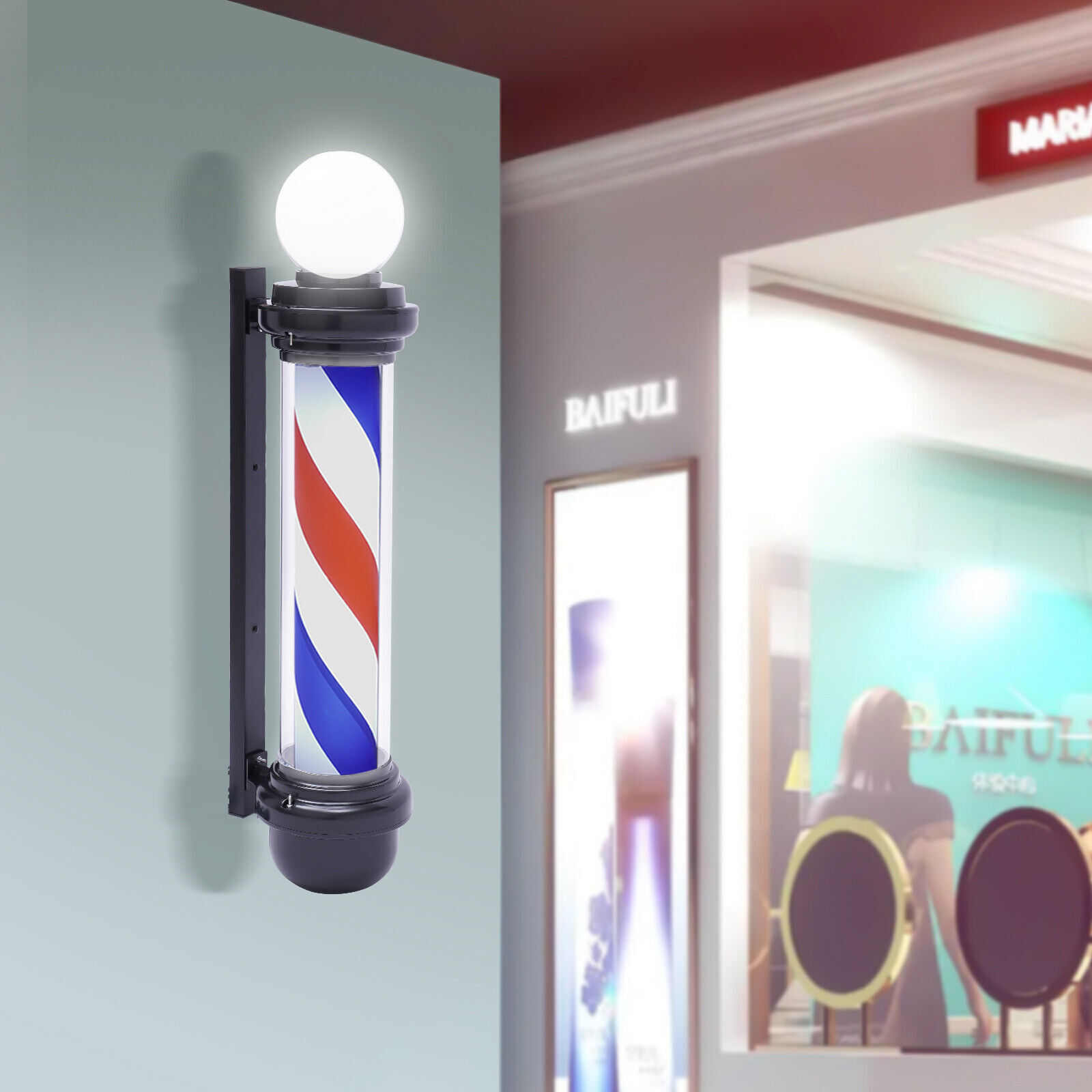 Barber Shop Pole Light Rotating LED Stripes Hair Salon Open Sign Outdoor/Indoor