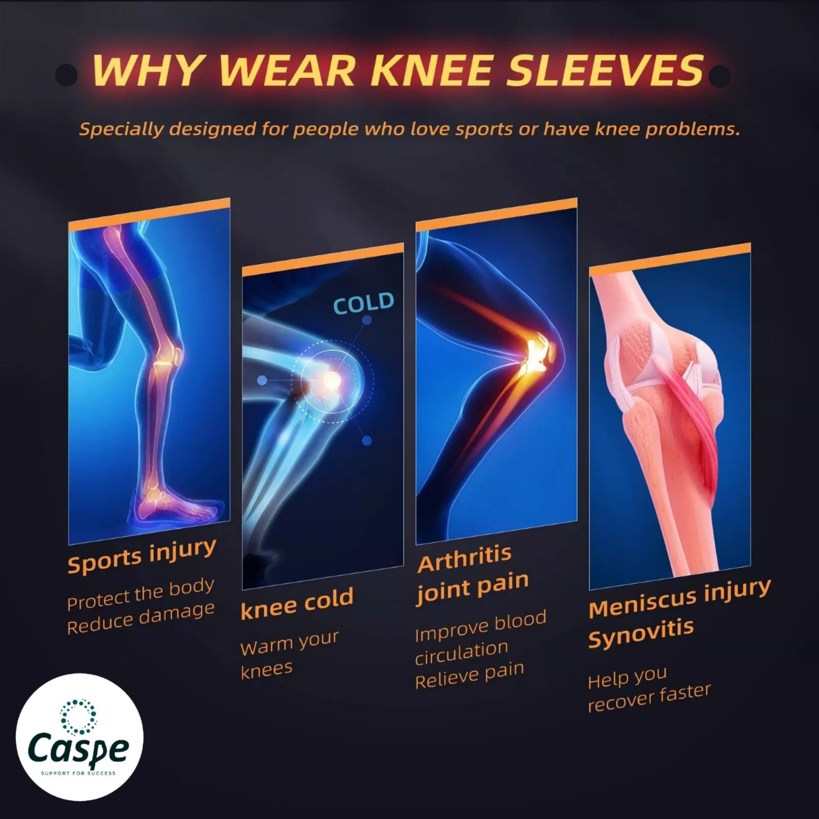 Knee Brace Compression Sleeve Support Joint Pain Arthritis Relief For Sport Gym