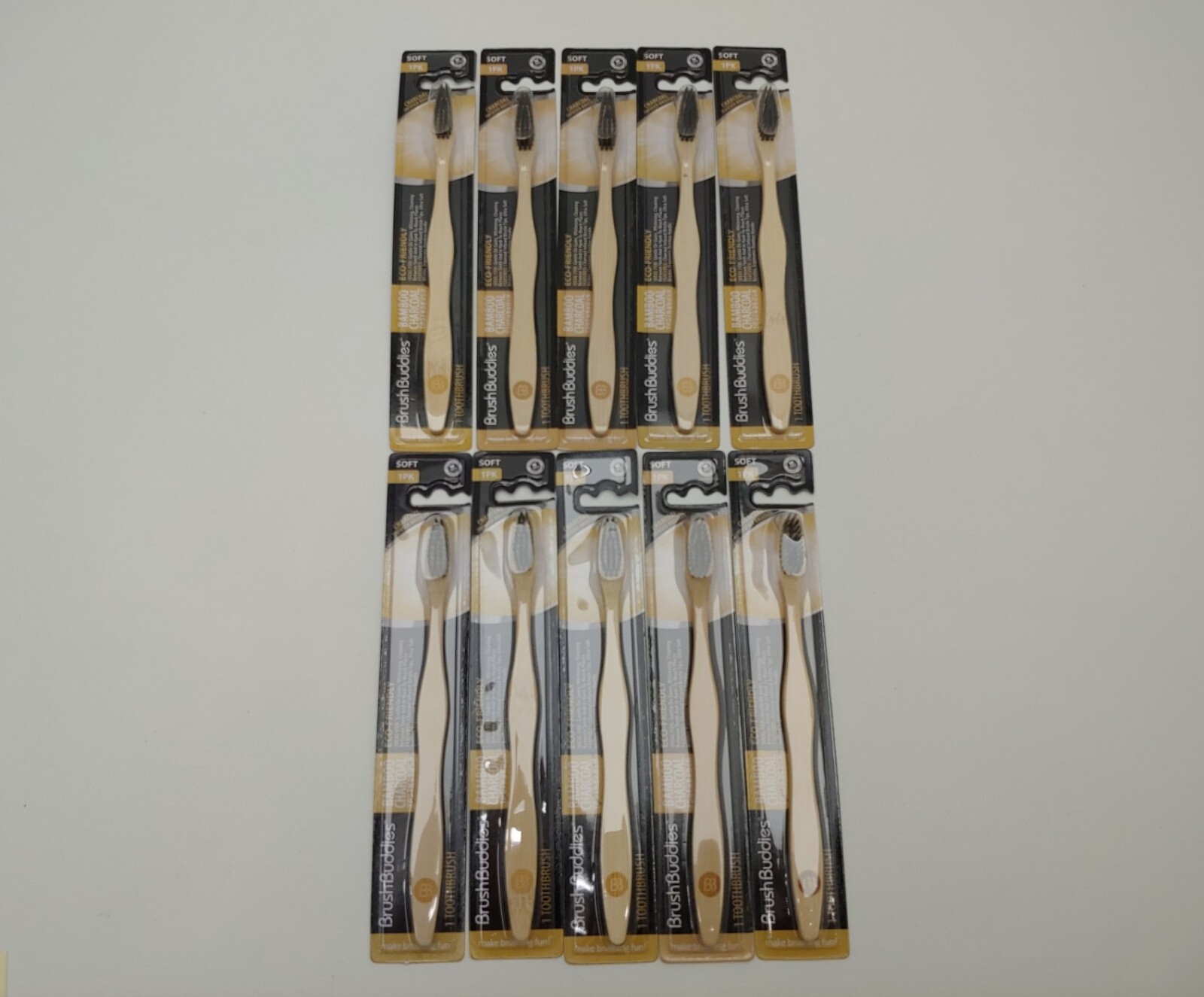 Brush Buddies Bamboo Toothbrush Charcoal Infused Soft Bristles, Eco-Friendly 10x