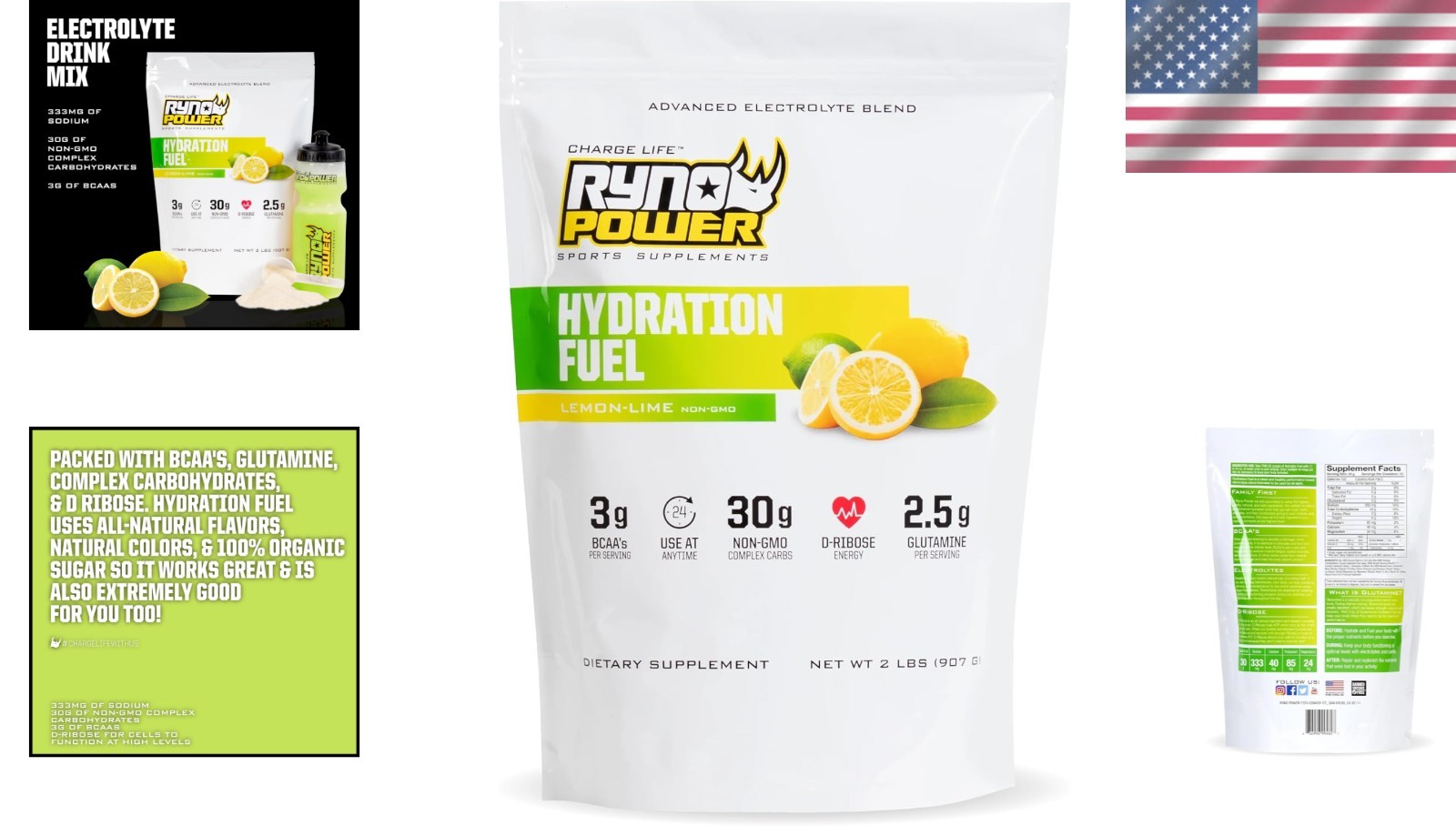 Hydration Fuel Electrolyte Drink Mix 2lb – Lemon Lime – BCAA & Enhanced Energy