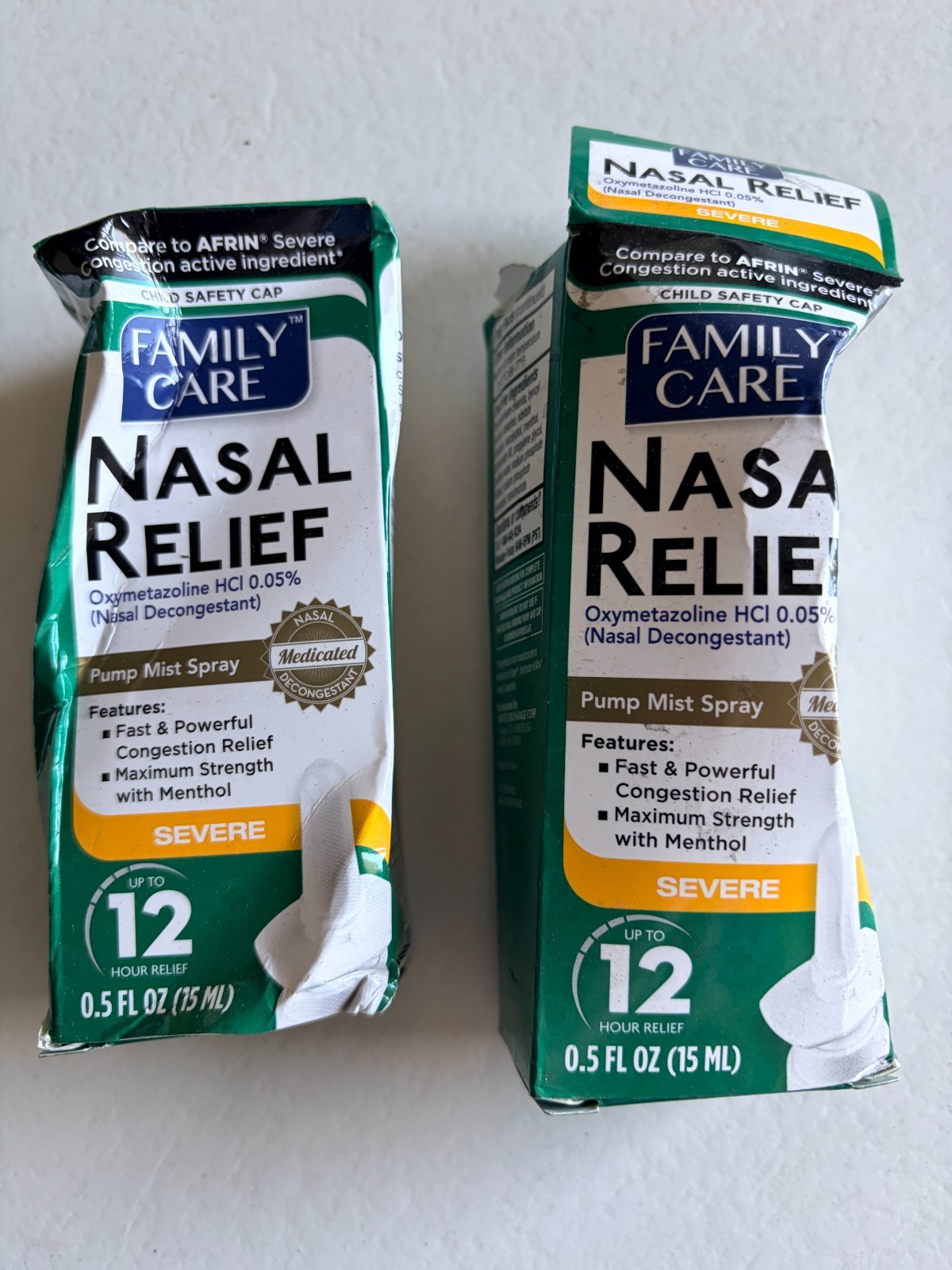 2- Family Care Nasal Relief Pump Mist Decongestant Spray Crushed Distressed Box