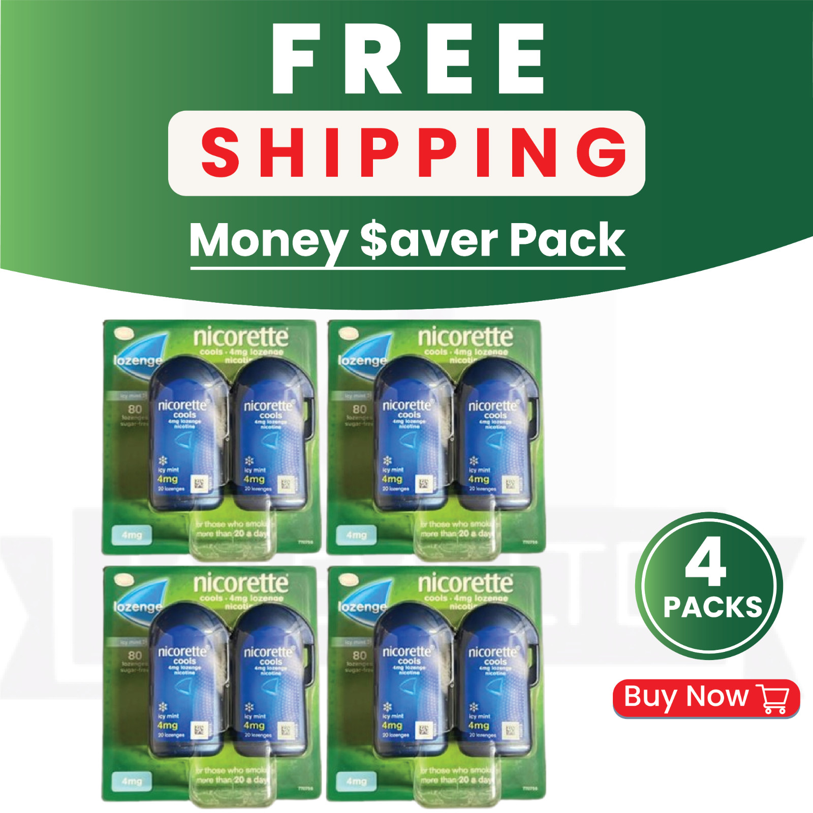 4 X Nicorette Cools 4mg Lozenge Icy Mint 2X40 Lozenges PACK OF 4