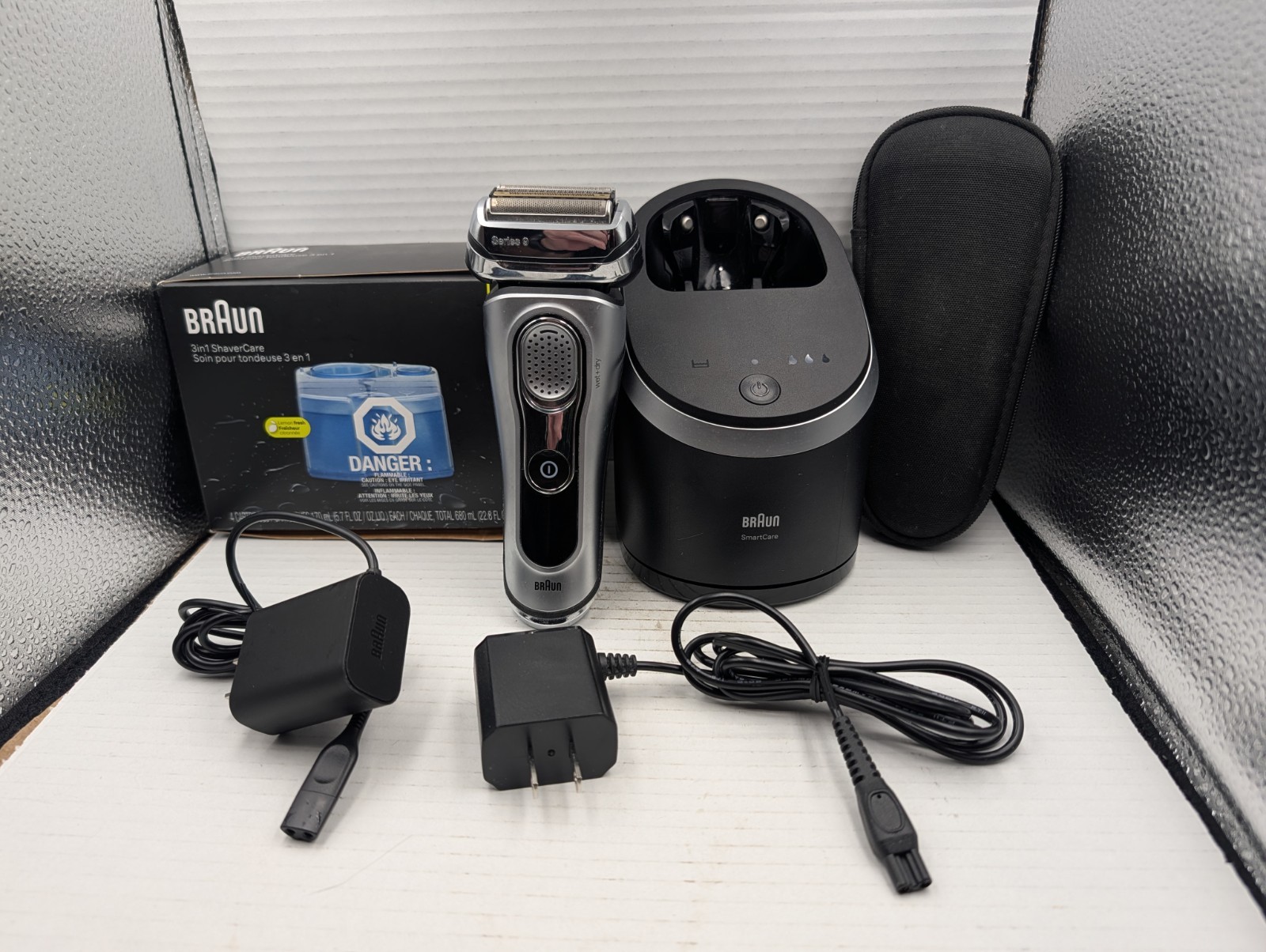 Braun Series 9 Wet & Dry Mens Electric Shaver + Case + Charger + Clnr + Solution