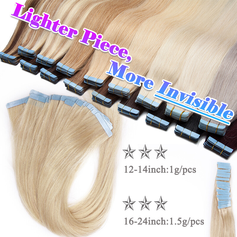 Seamless Tape In Remy Real Human Hair Extensions Skin Weft Brown Black 20pcs