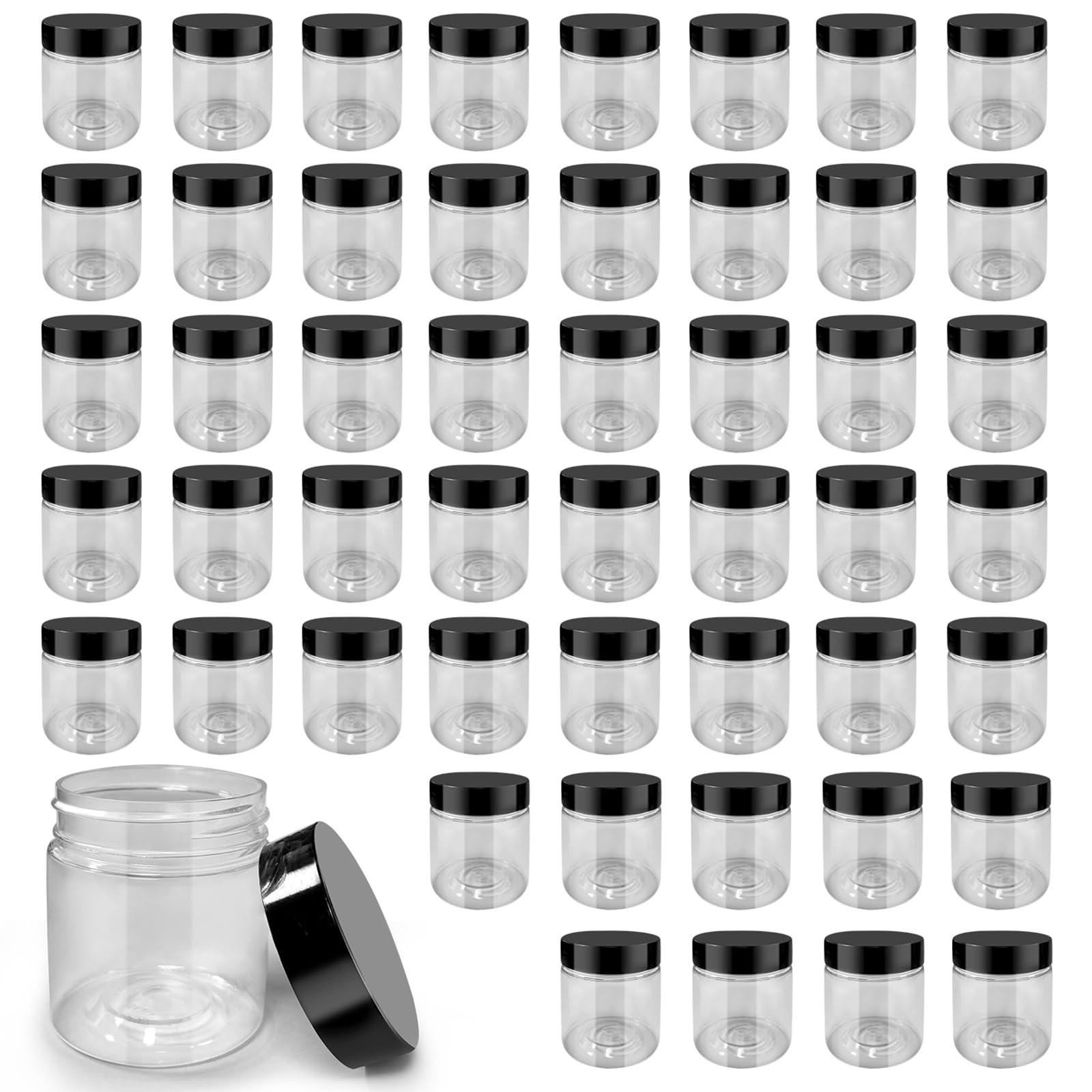 50 Pack 4 oz Clear Plastic Jars with Lids – Small/Mini Containers for Slime