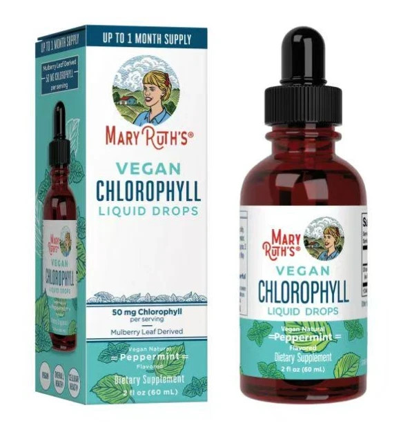 Mary Ruth’s VEGAN Chlorophyll Liquid Drops Peppermint Flavored 2 Fl Oz (60ml)