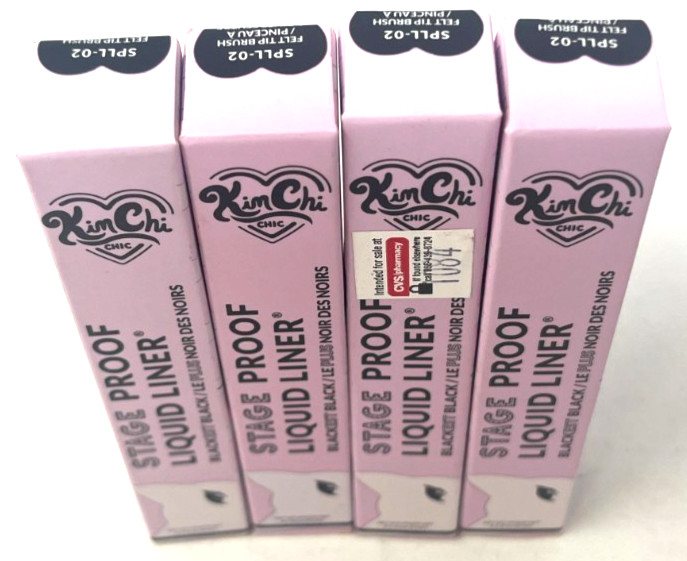 (4) Kim Chi Chic Stage Proof Liquid Liner NIP 0.1 fl oz Each Blackest Black