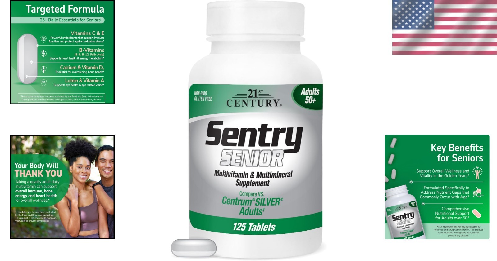 Vegetarian-Friendly Sentry Senior Tablets – 125 Count for Vitality in Adults 55+