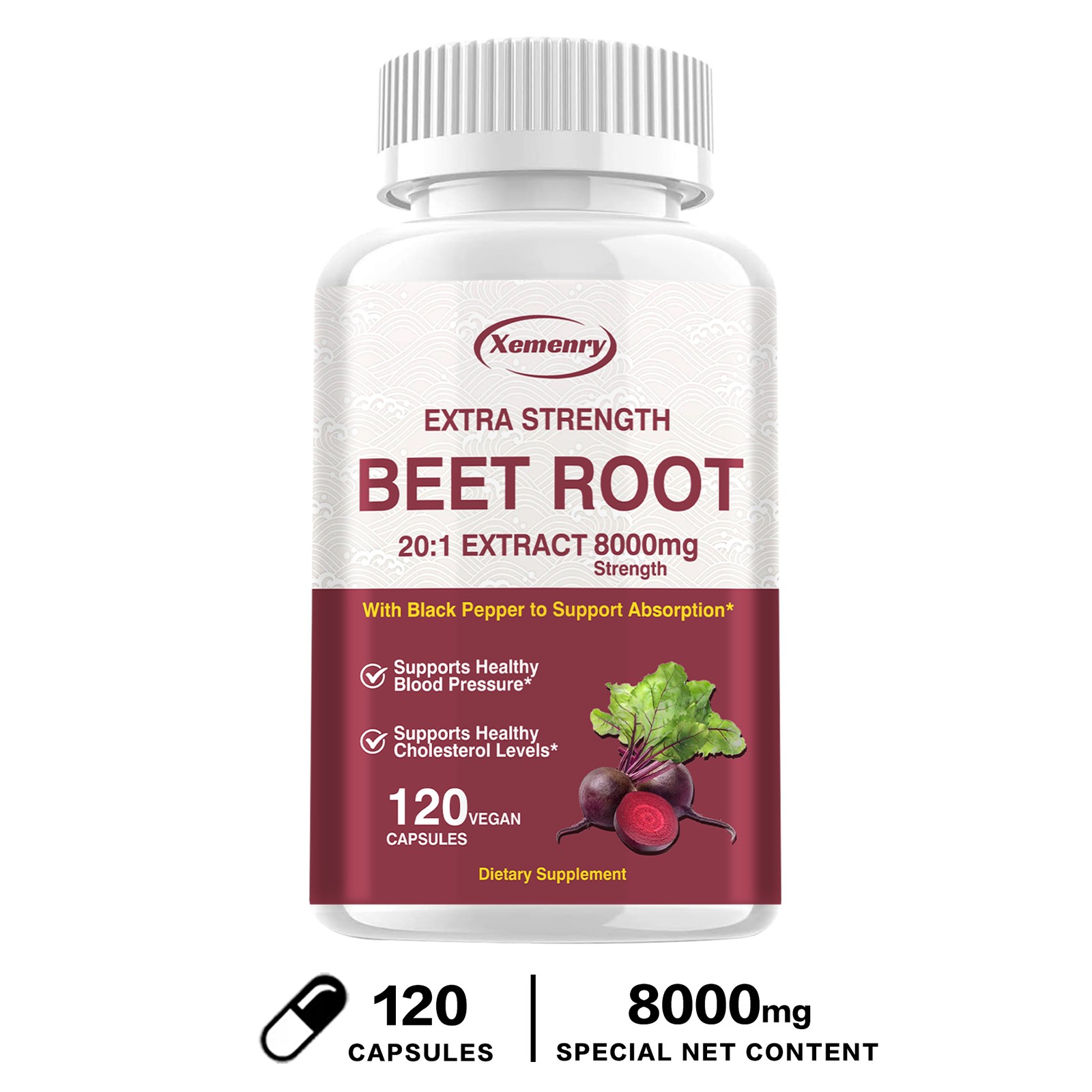 Beet Root 20:1 Extract 8000mg Capsules- Brain, Heart & Blood Pressure Support