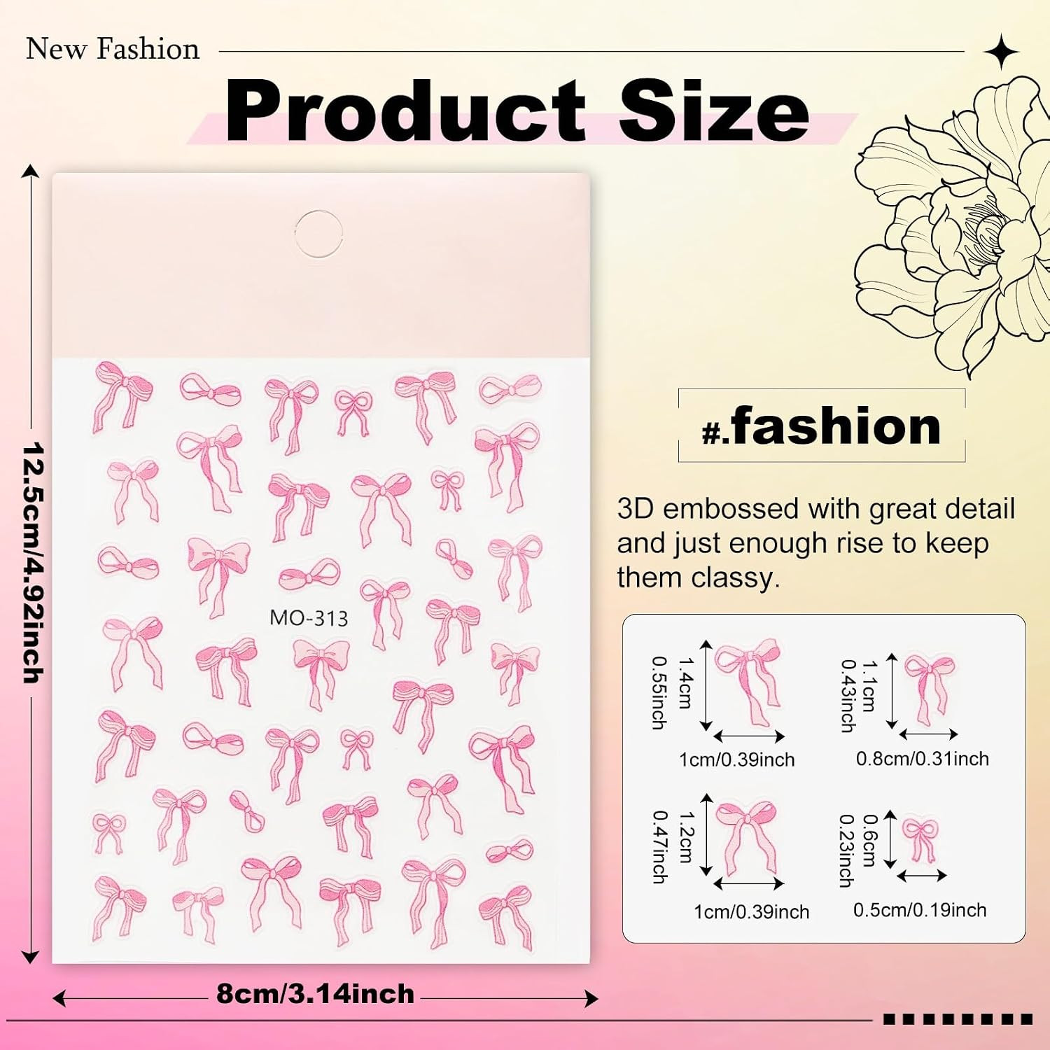 3 Sheets Bow Nail Sticker 3D Embossed Self-Adhesive Color Bow Art Nails Decals 5