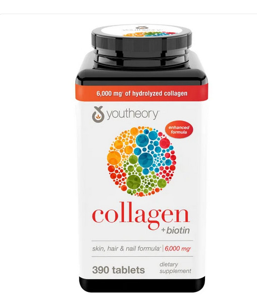 Youtheory Collagen + Biotin 390 Tablets Hair Skin Nails Joint Support
