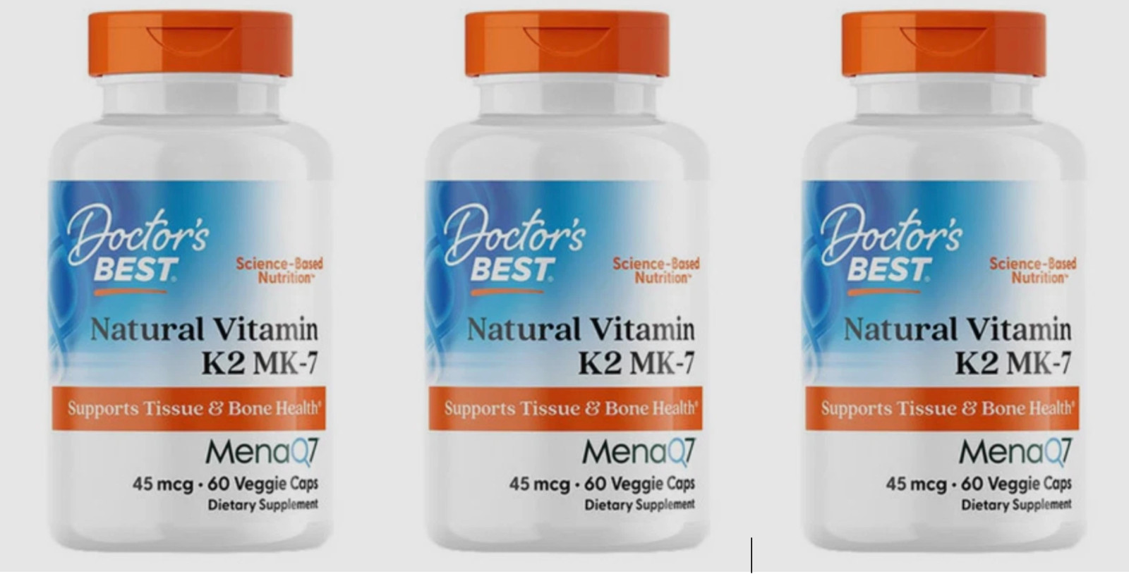 3X Doctor’s Best Natural Vitamin K2 MK-7 With MenaQ7 60 Veggie Caps EXP 08/2026