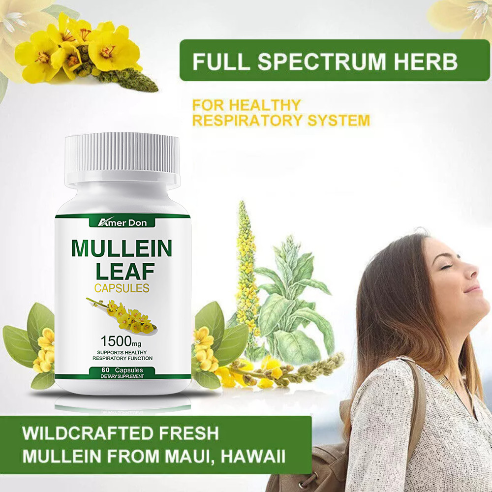 60/120Pcs Mullein Leaf Capsules 1500mg – Support Lung Cleanse Respiratory Health