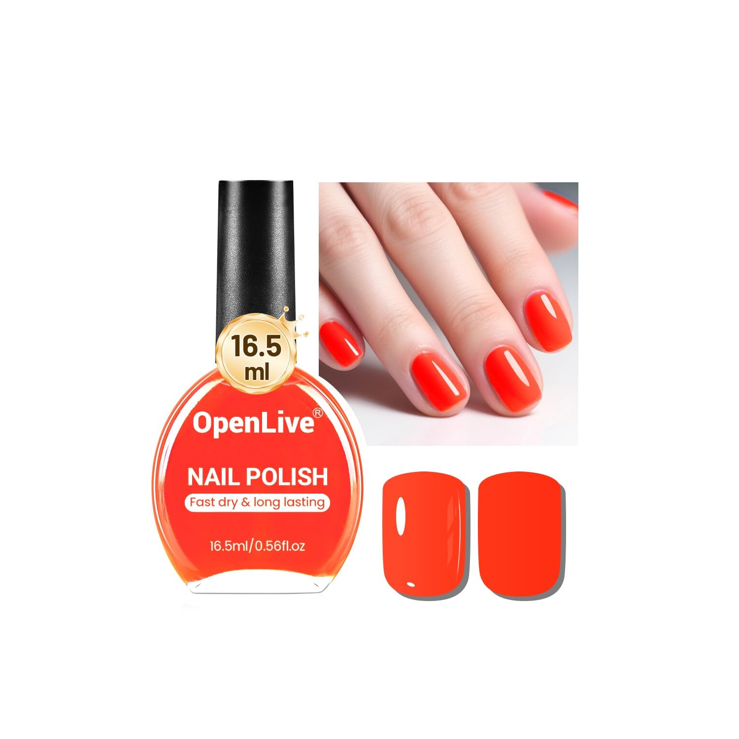 OpenLive 16.5ml Neon Red Nail Polish Glossy 0.56 Fl Oz (Pack of 1), Neno